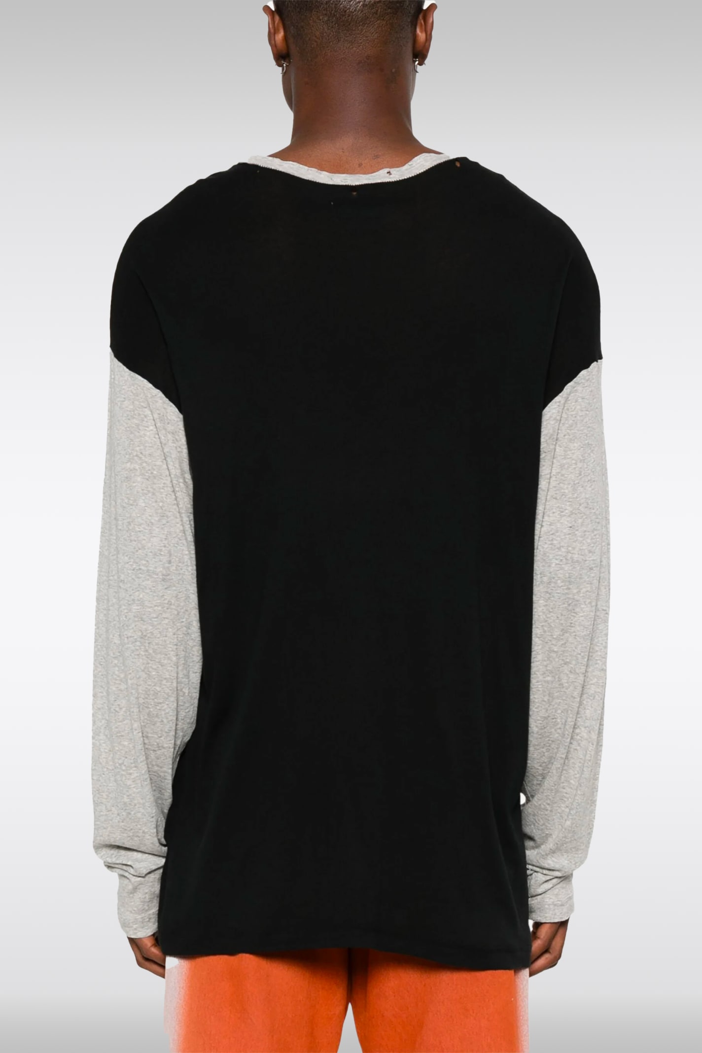 Shop Erl Unisex Contrast Light Jersey Sweats Black Distressed Cotton T-shirt With Contrast Sleeves And Front  In Nero