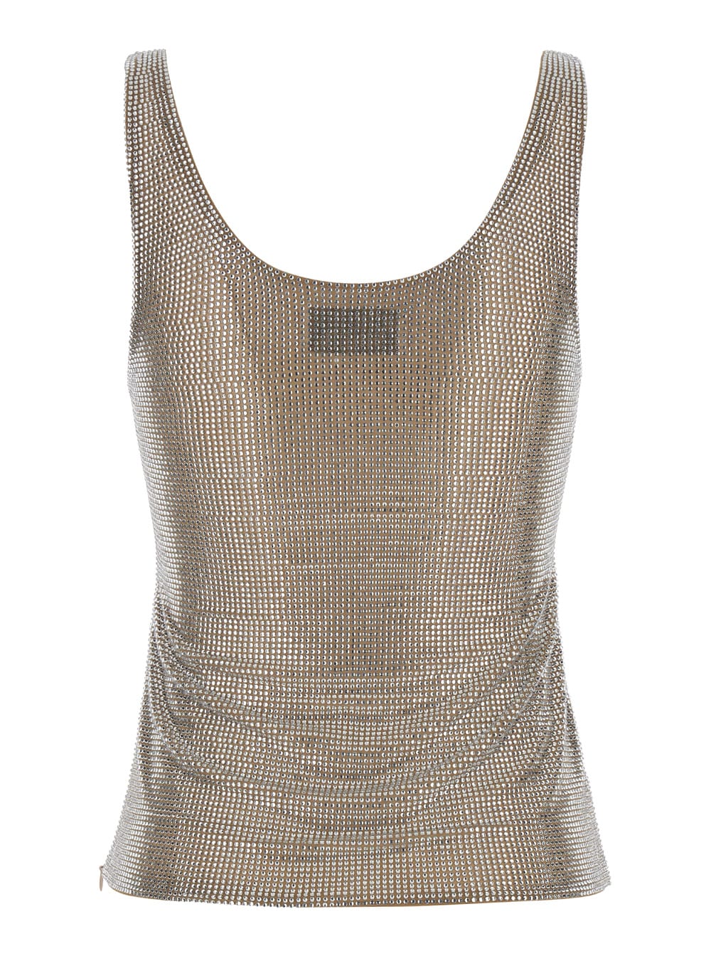 Shop Giuseppe Di Morabito Silver/clear Beige Crystals Decoration Wide Neck Tank Top In Womens Technical Fabric In Metallic