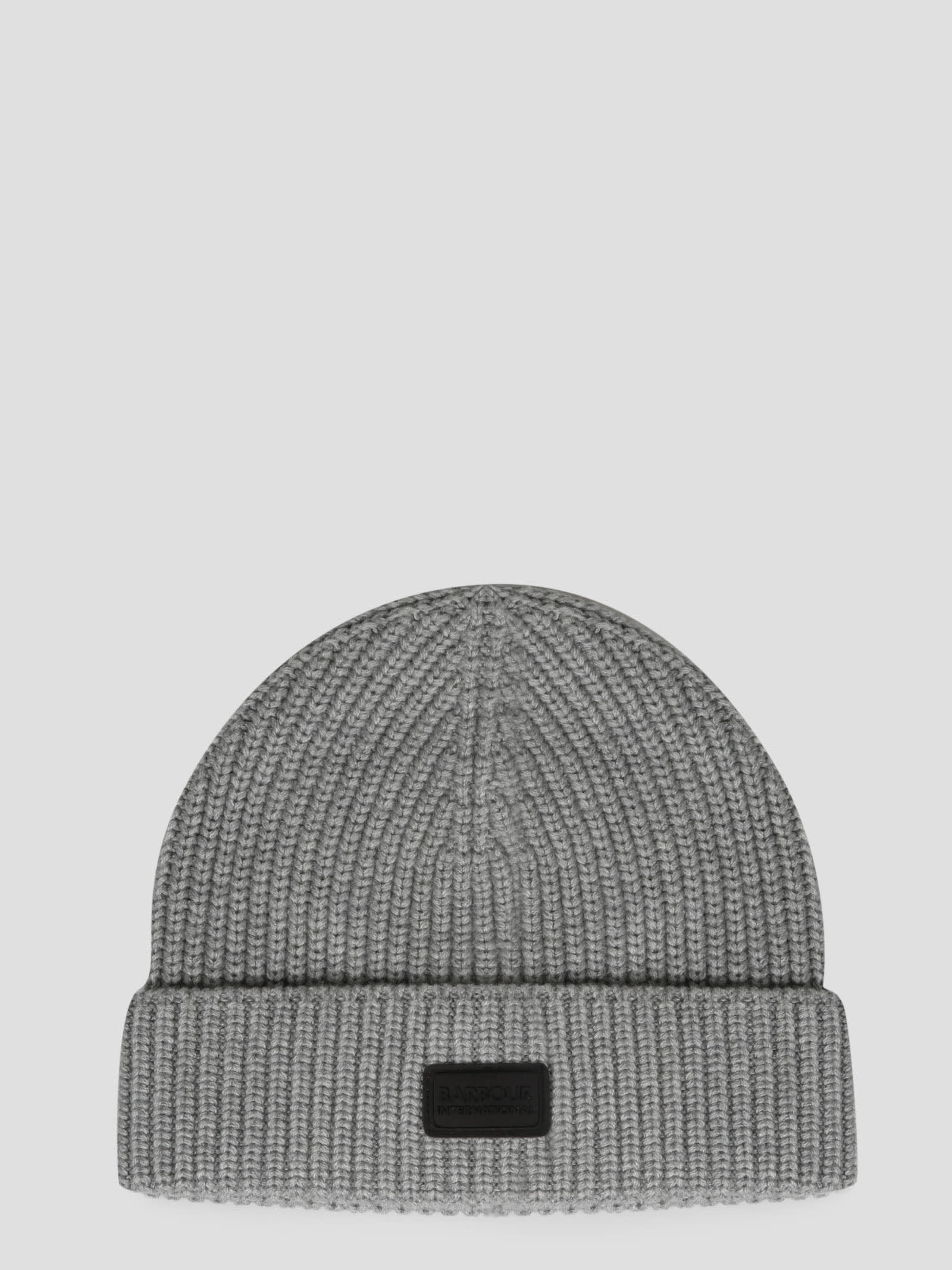Barbour Sweeper Logo Patch Detail Knitted Beanie In Grey