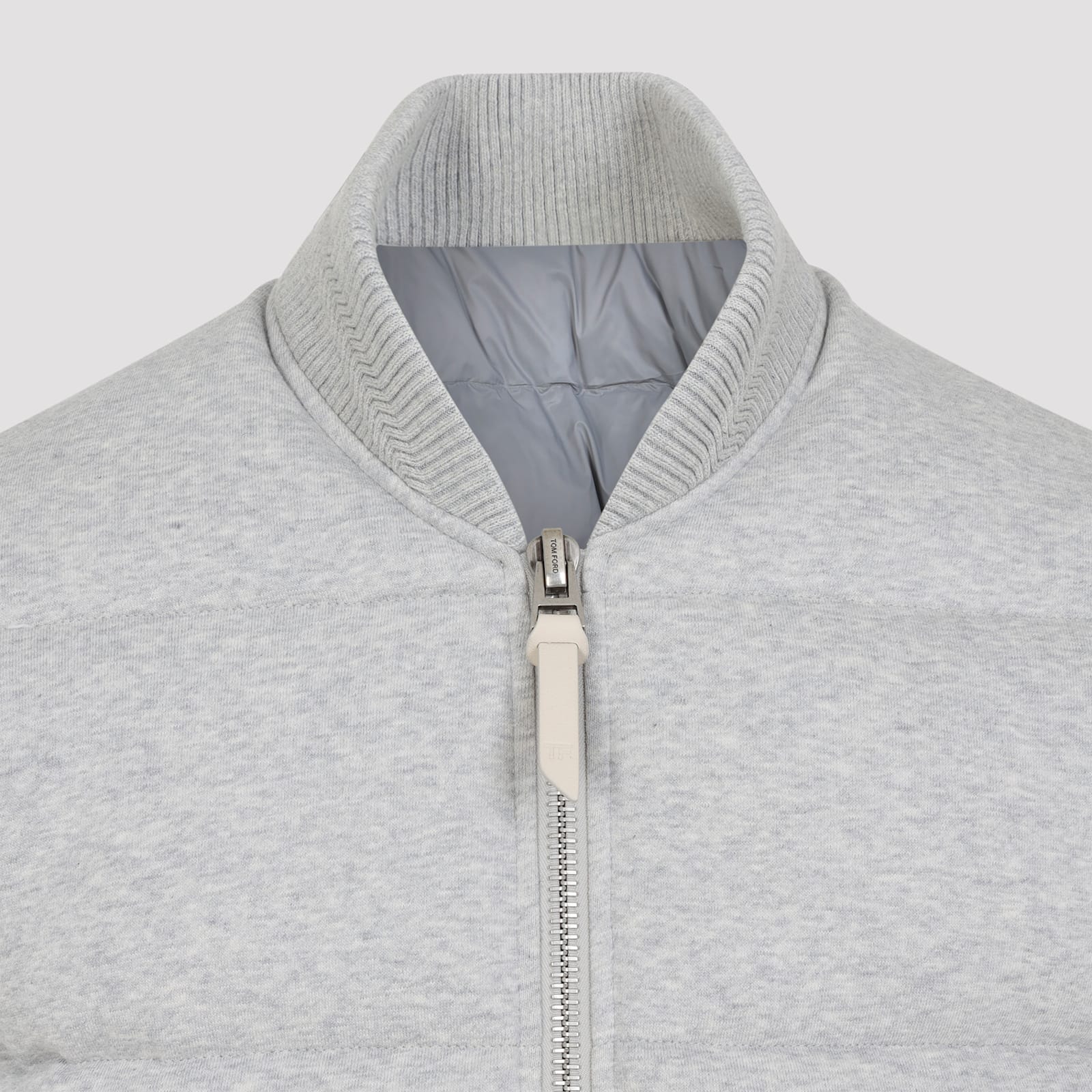 Tom Ford Quilted Ribbed Collar Side Pockets Jacket In Gray