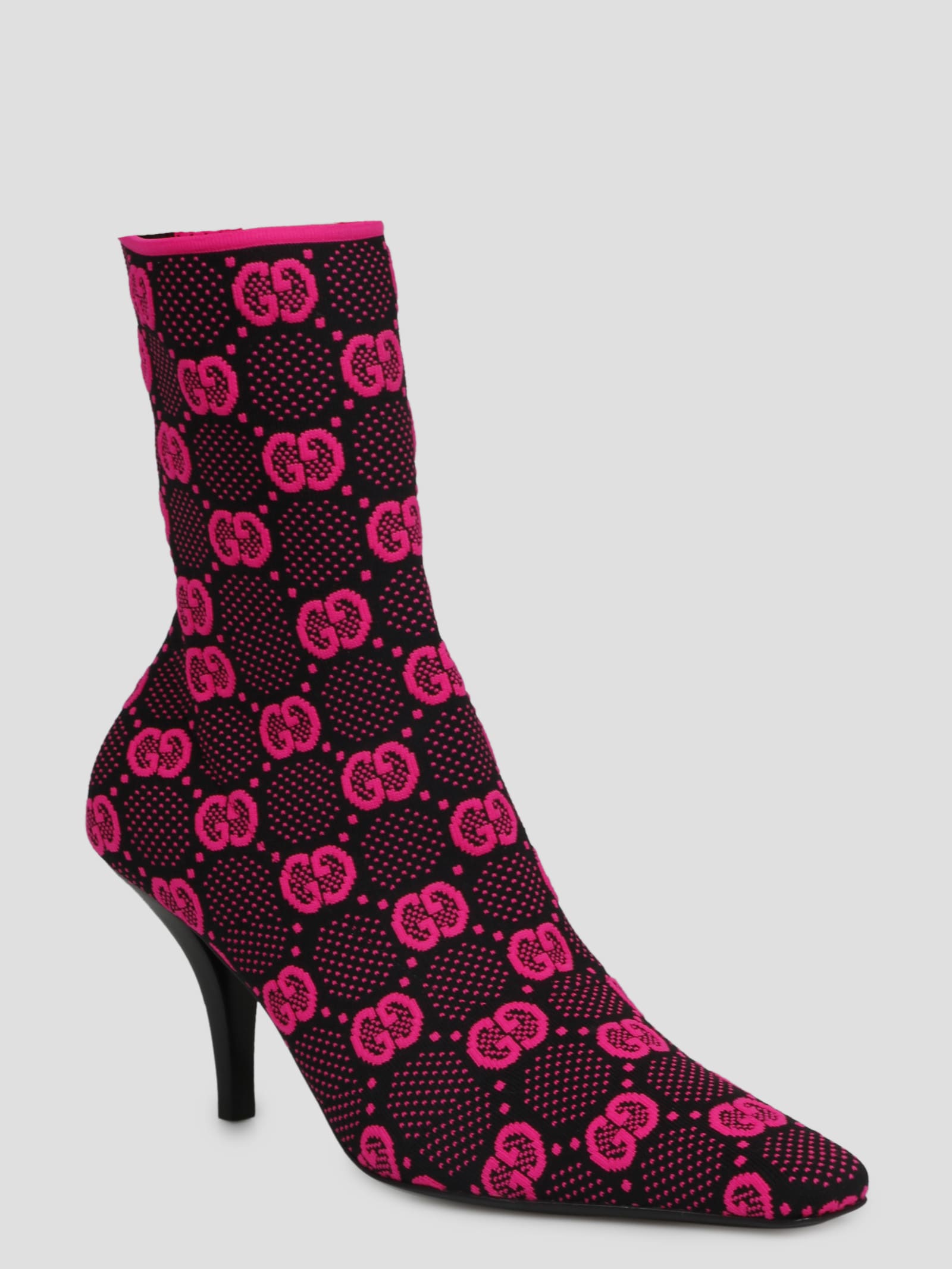 Gucci Stretch Fabric Stiletto Heel Ankle Boots In Pink & Purple