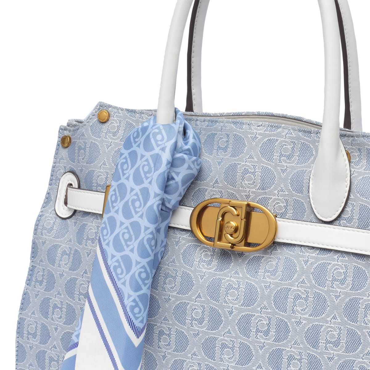 Shop Liu •jo Logo Satchel Bag In Blue Denim