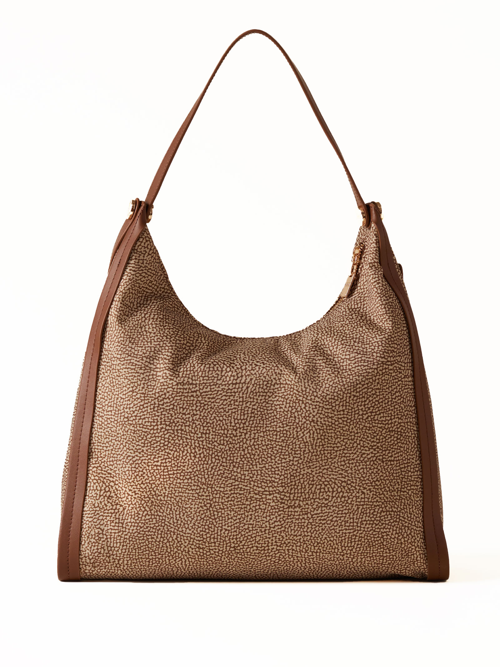 Shop Borbonese Orbit Medium Shoulder Bag In Op Fabric In Beige/marrone