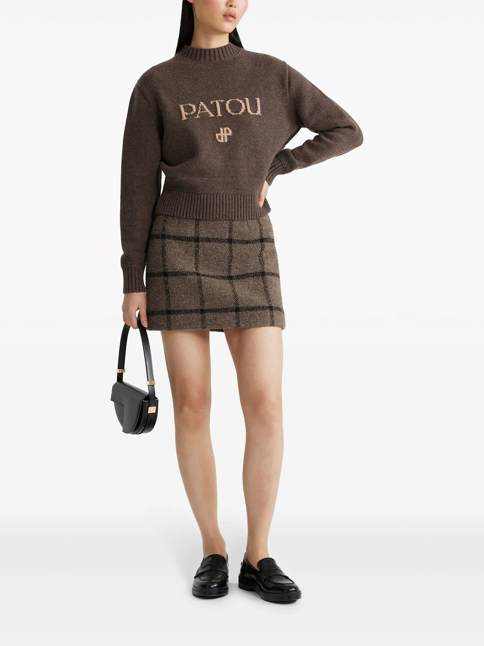 Shop Patou Mini Gonna In Grey Check