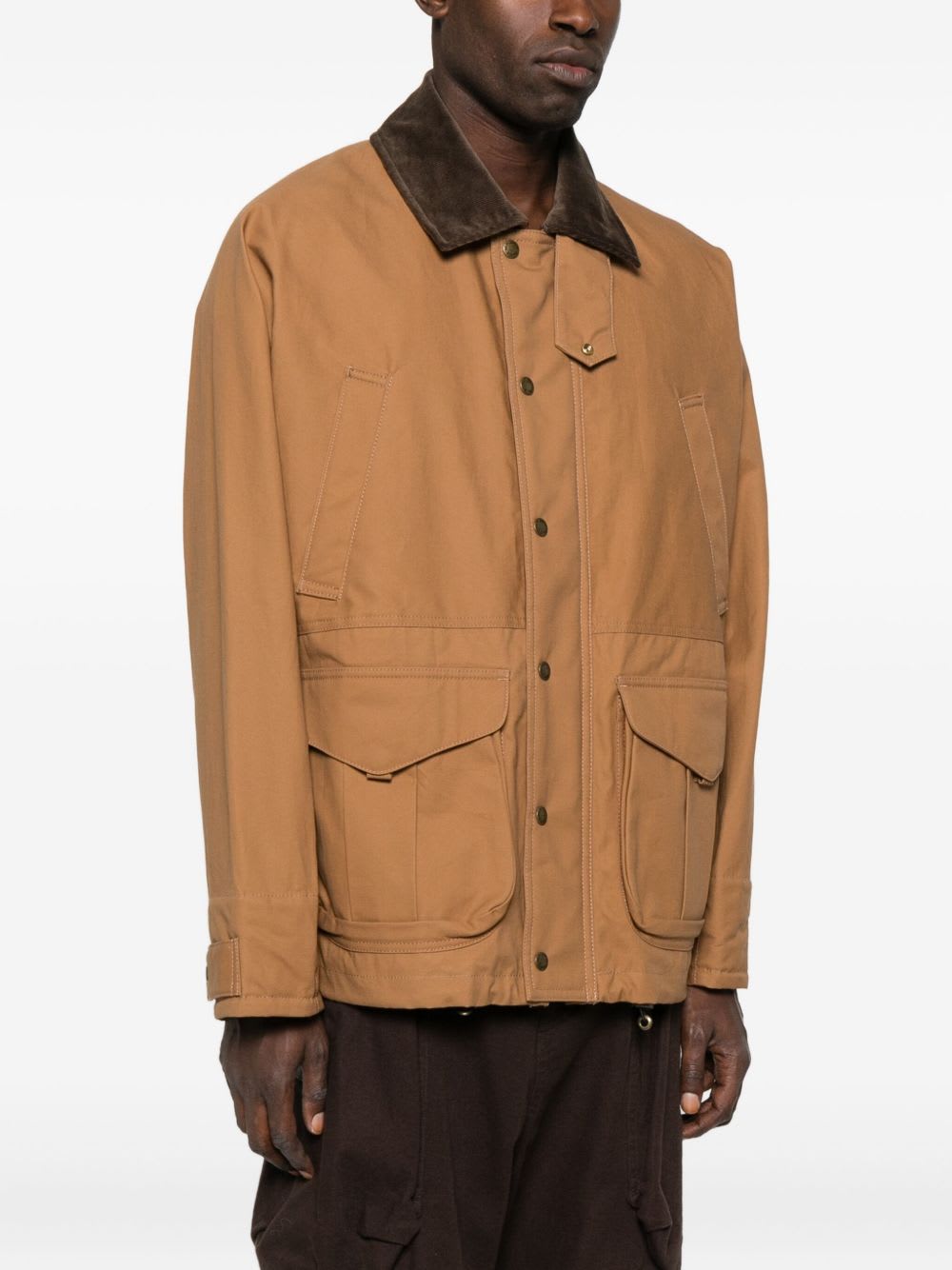 Junya Watanabe Cotton Canvas Jacket With Wool Back Insert And Corduroy Collar In Brown