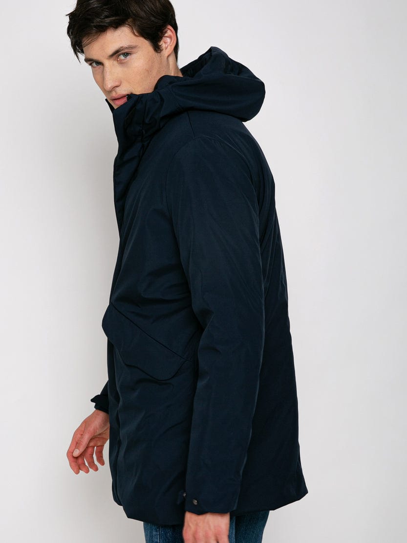 Shop Mc2 Saint Barth Man Hooded Blue Voyager Parka Jacket With Sherpa Lining