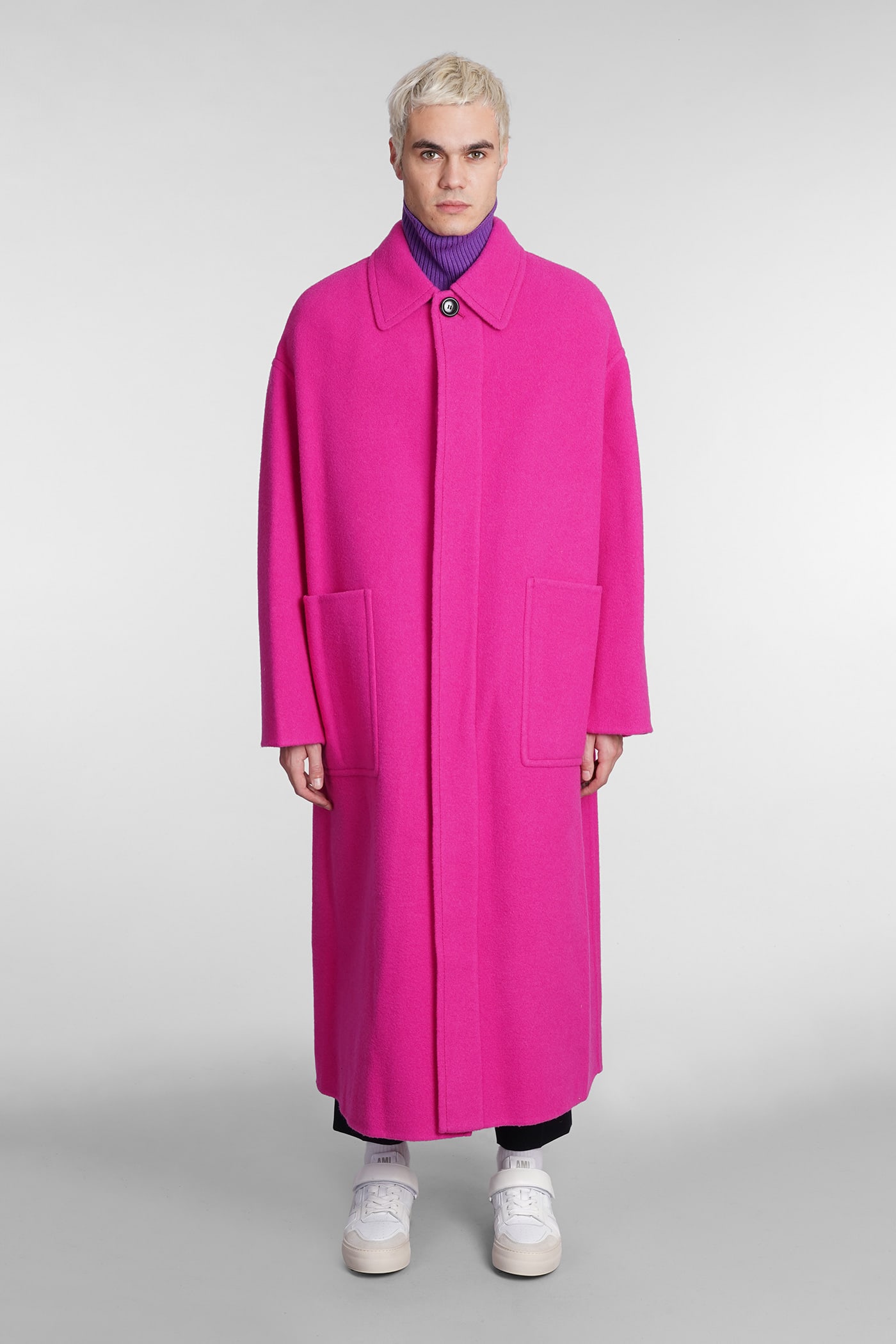Ami Alexandre Mattiussi Oversize Wool Single-breasted Coat In Fuxia