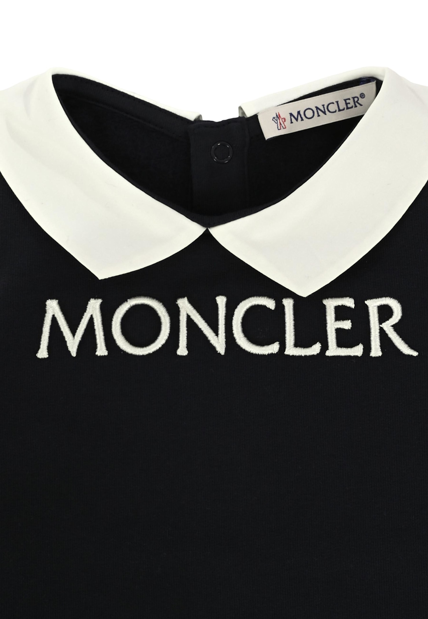 Moncler Blue Babygrow For Baby Boy With Logo In Black
