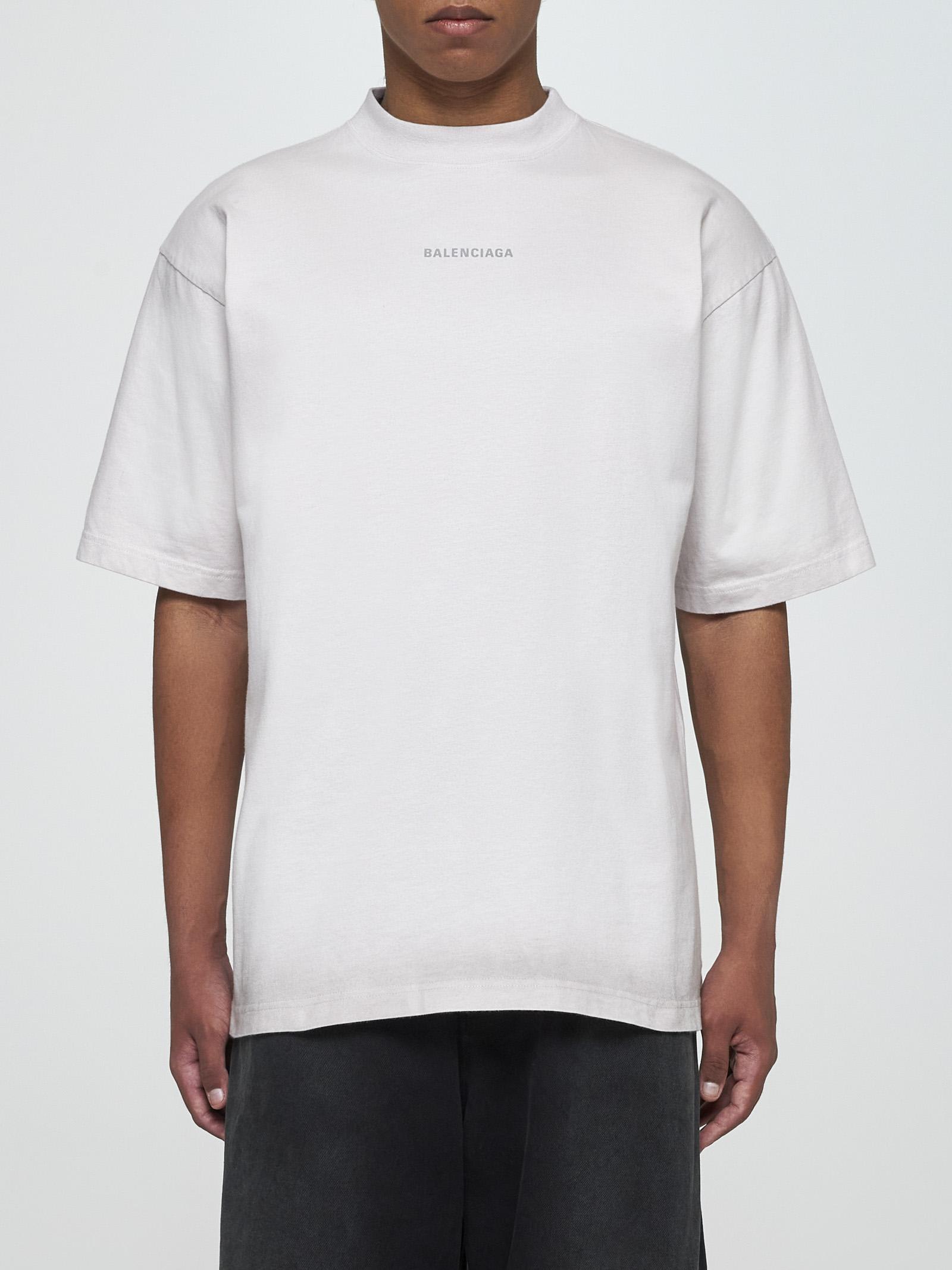 Shop Balenciaga Standing Collar Logo Print T-shirt In Beige