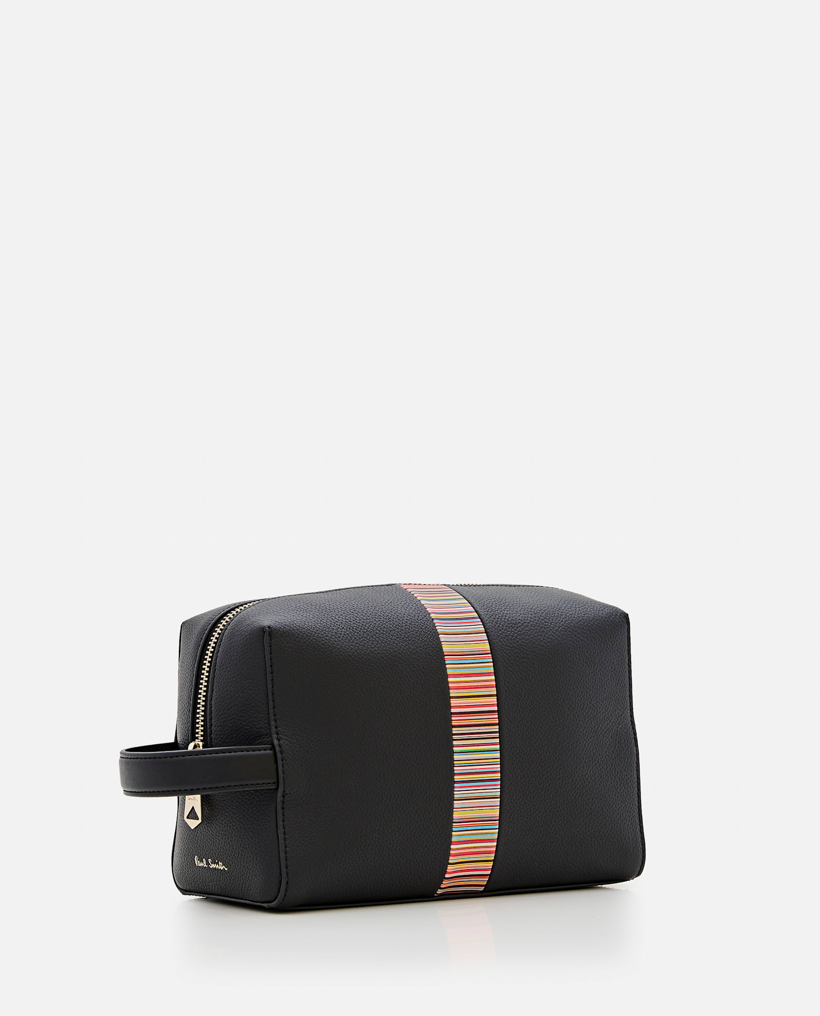 Paul Smith Striped Leather Wash Bag In Black