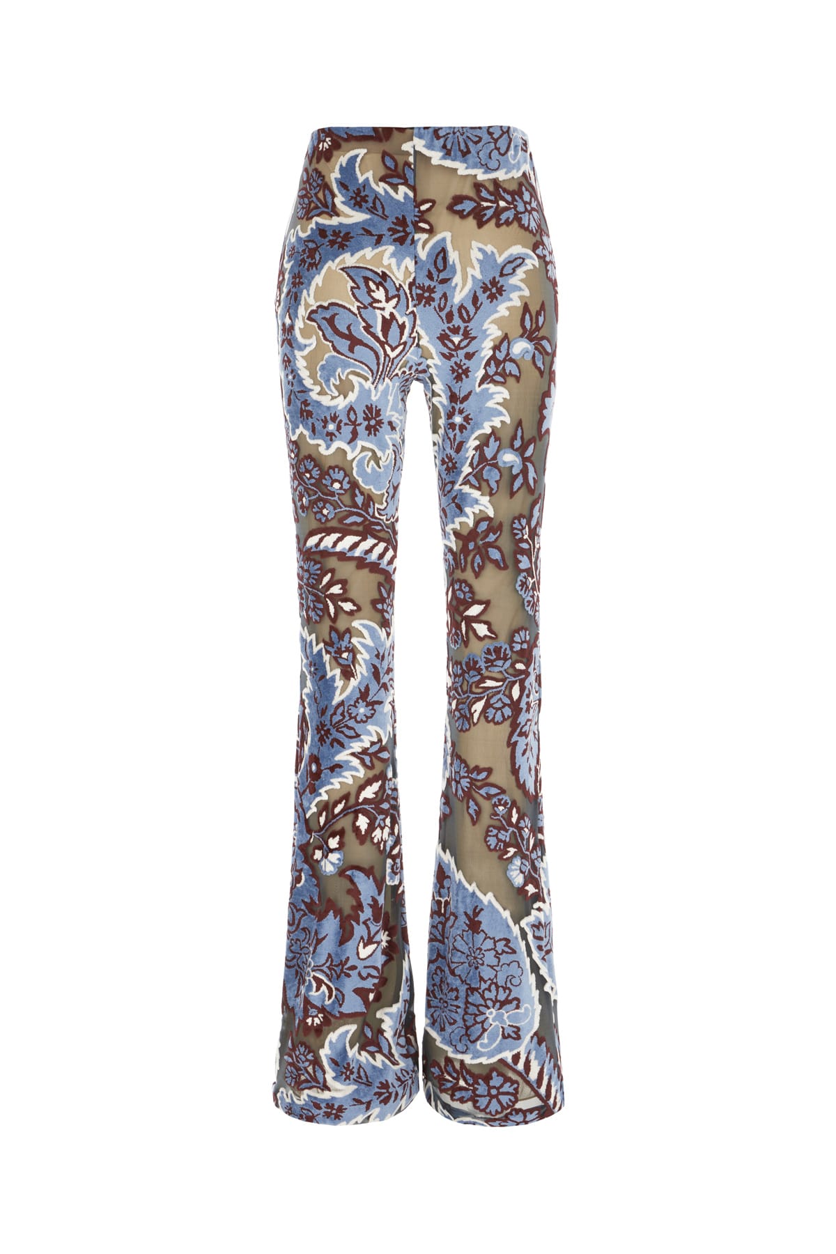 Etro Floral Velvet Jacquard Flared Pants In Multicolor Fondo Azzurro