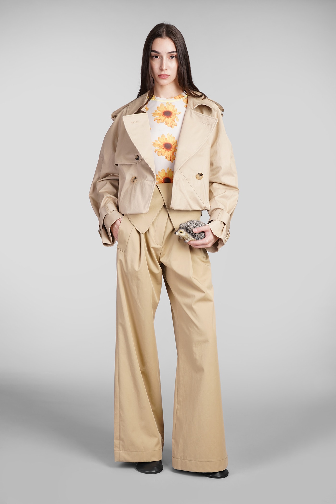 Jw Anderson Beige Fold Over Trench Trousers In Beige
