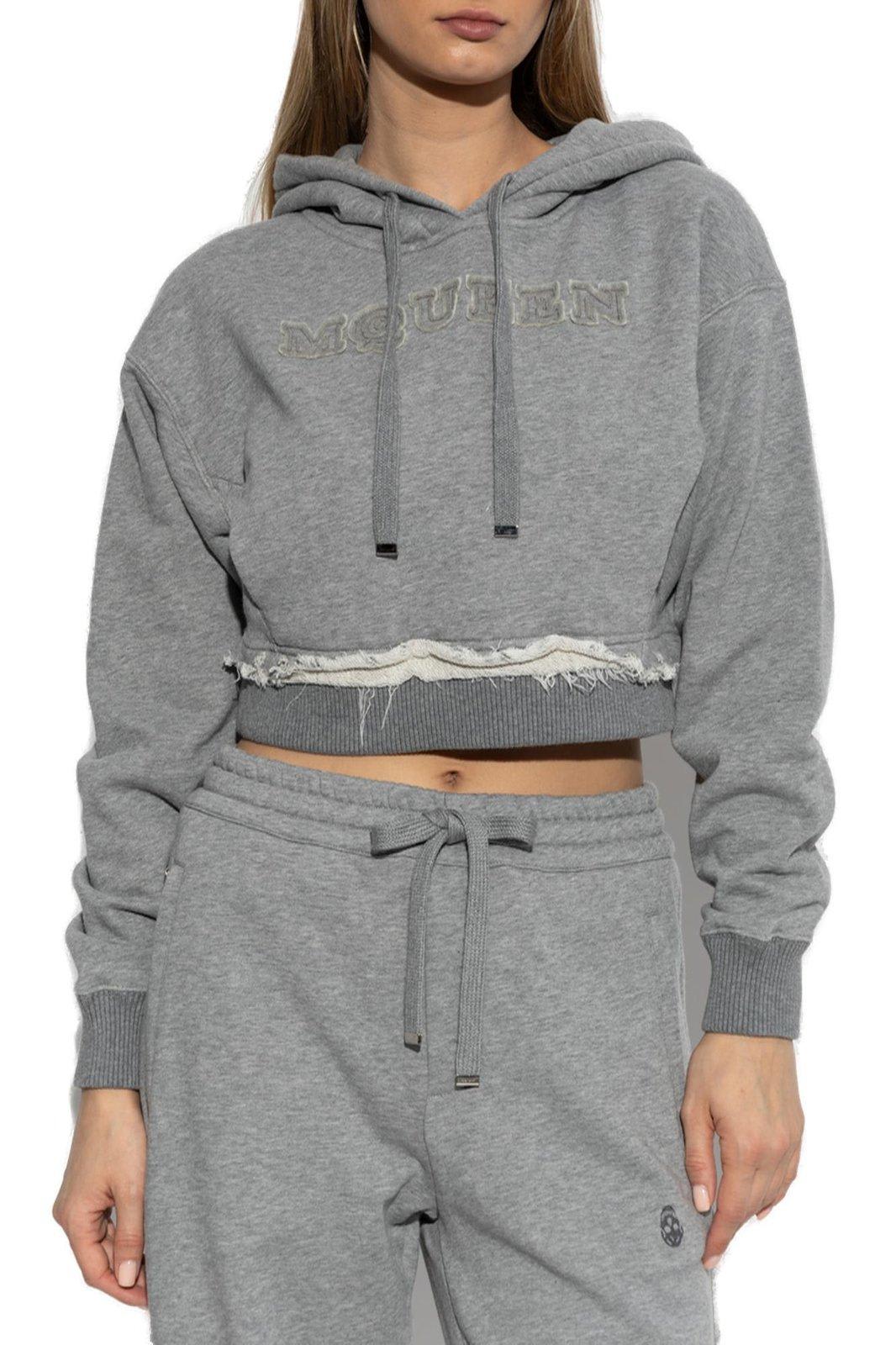 Alexander Mcqueen Logo Embroidered Hooded Sweatshirt In Grey