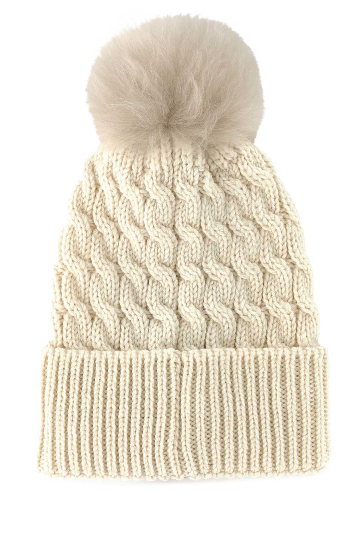 Moncler Grenoble Ivory Wool Beanie Hat