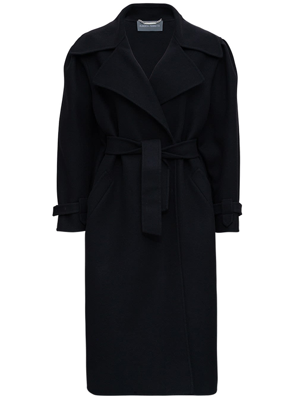 Alberta Ferretti Black Wool Long Coat With Belt
