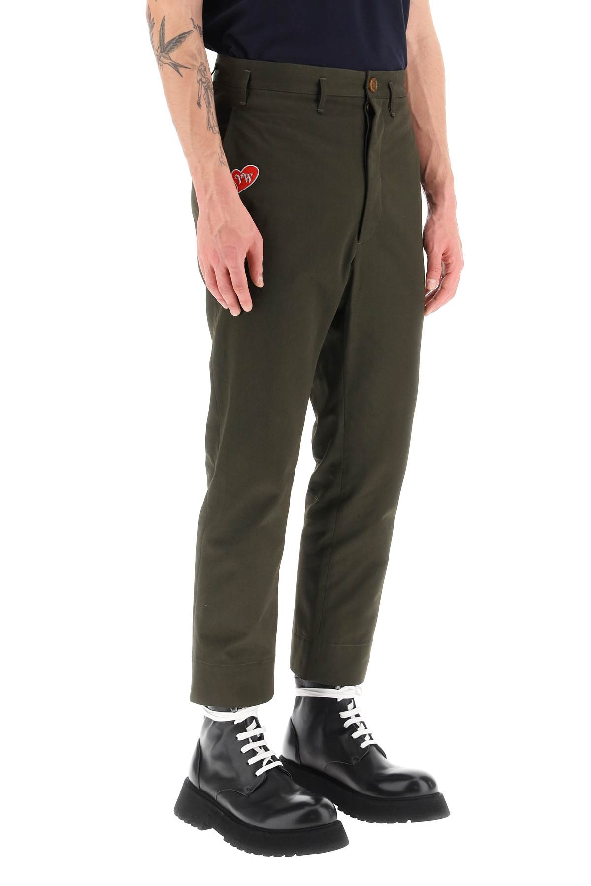 Shop Vivienne Westwood Cropped Cruise Pants Featuring Embroidered Heart-shaped Logo In Military Green (green)