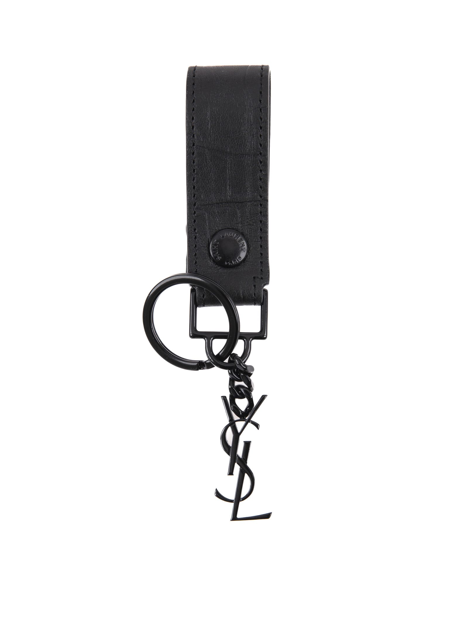 Saint Laurent Croc-effect Leather Key Fob In Black