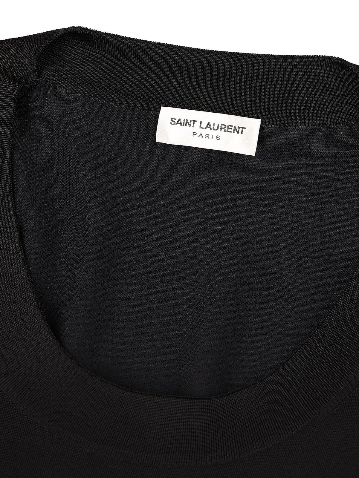 Saint Laurent Plunging Round Neck Long-sleeved Dress In Black