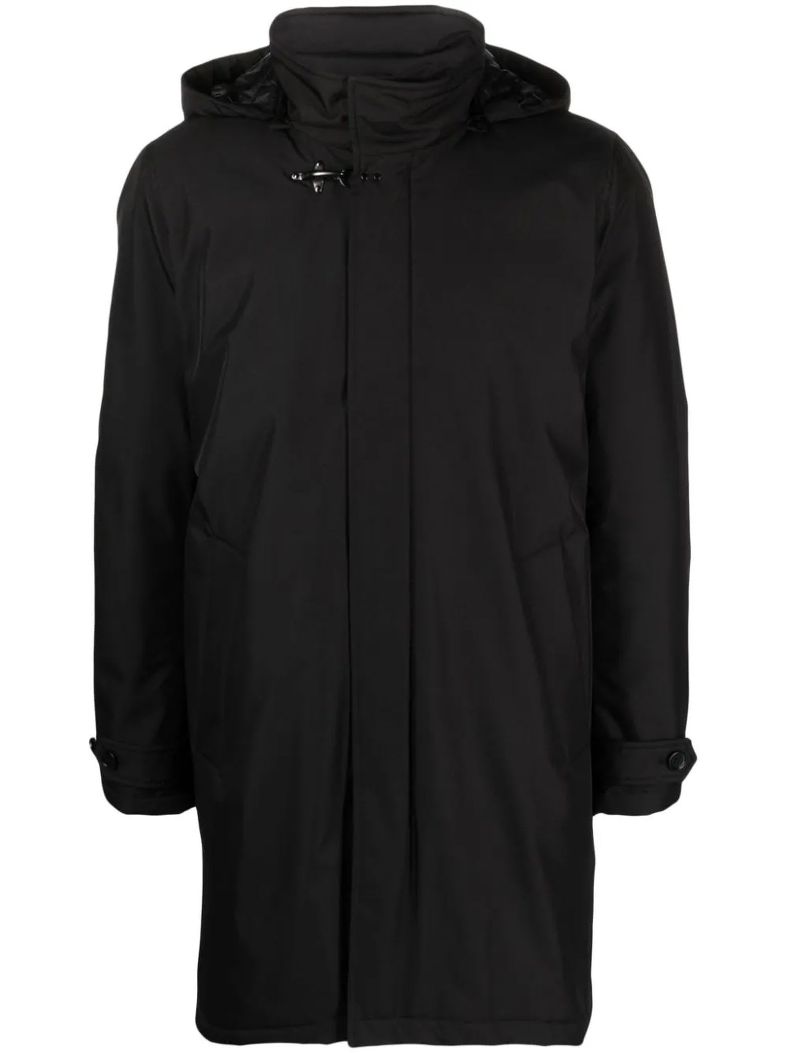 Black Technical Gabardine Raincoat