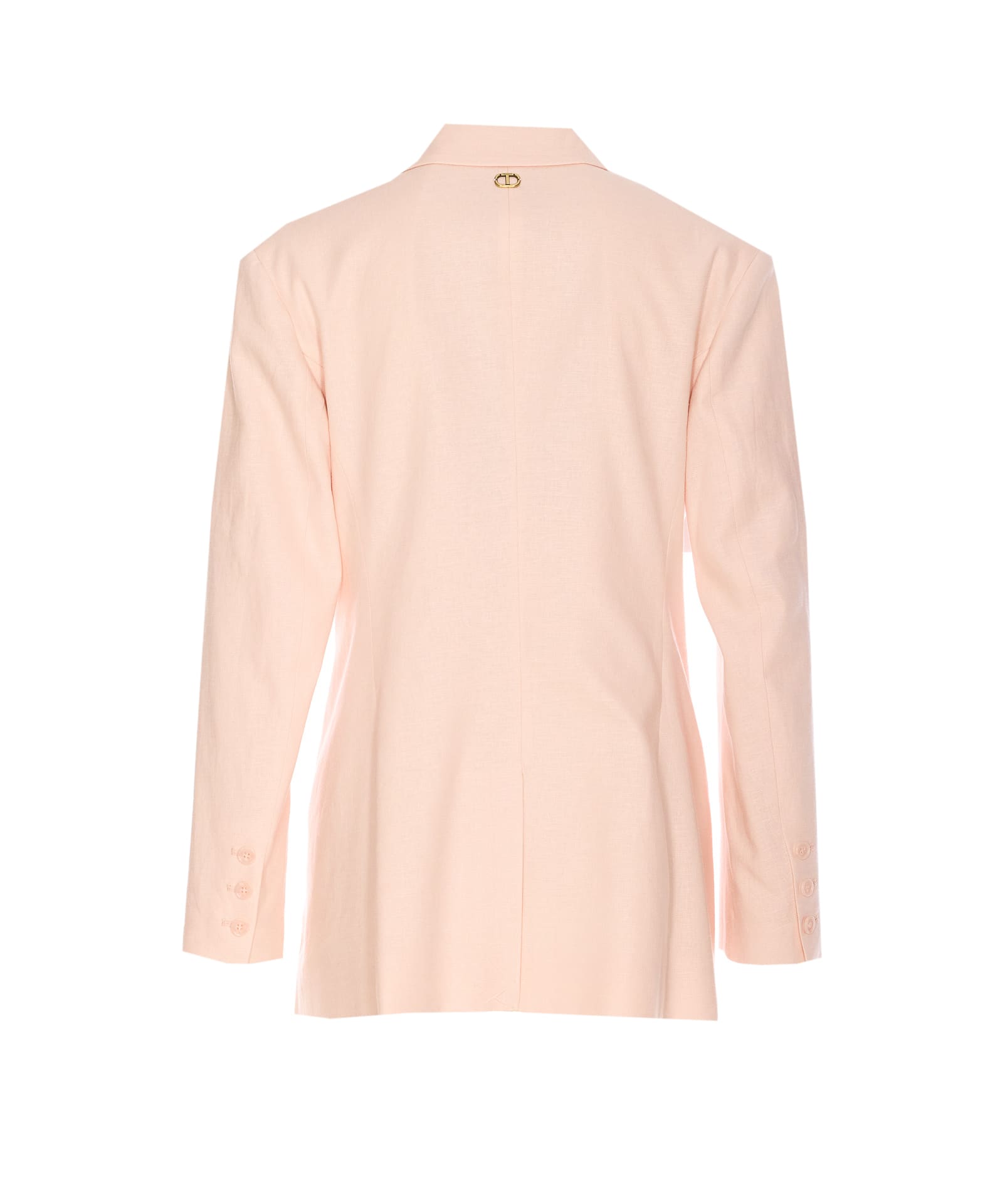 Twinset Mixed Linen Blazer With Embroidery In Baby Pink
