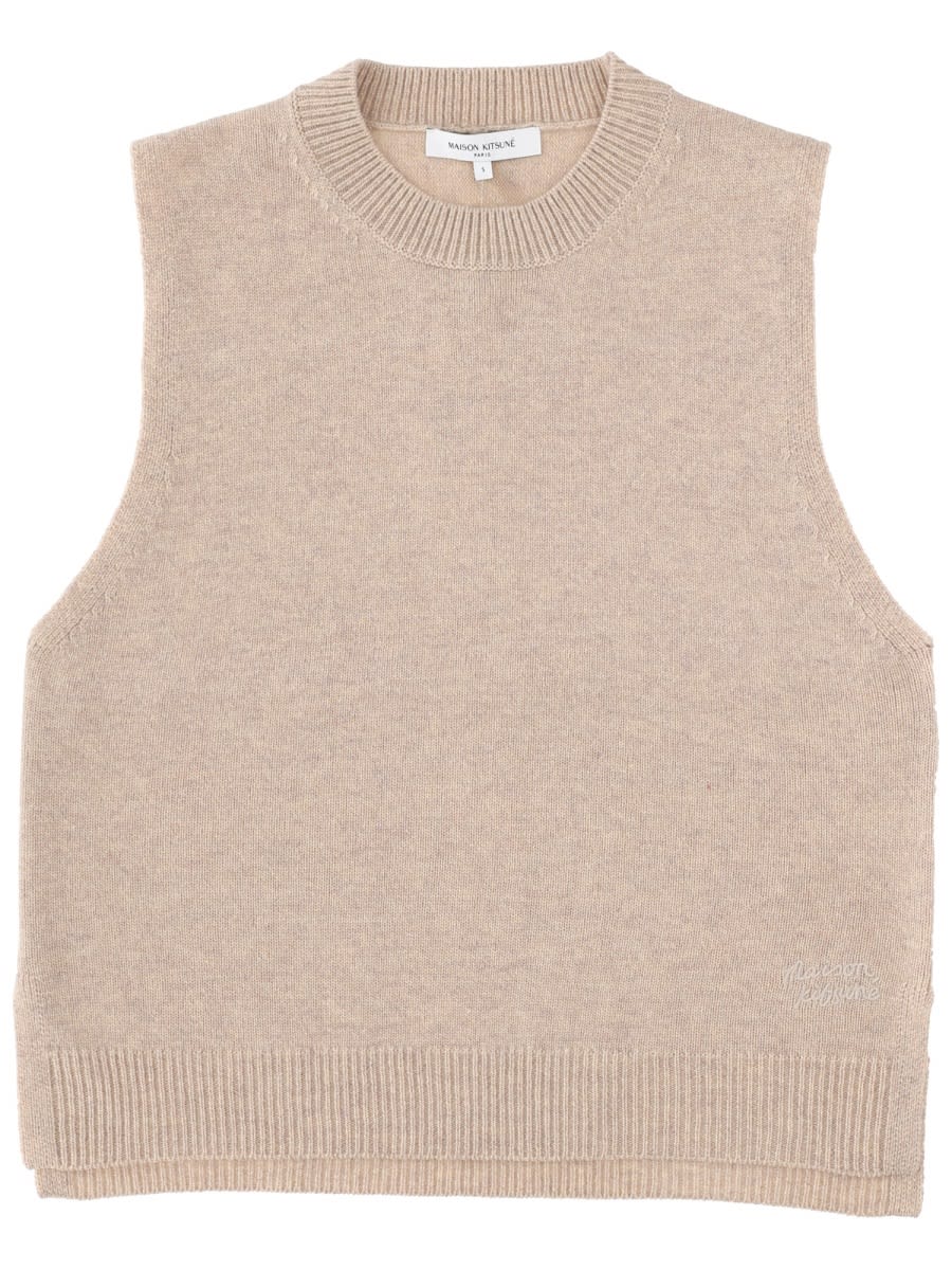 Maison Kitsuné Wool Vest In Brown