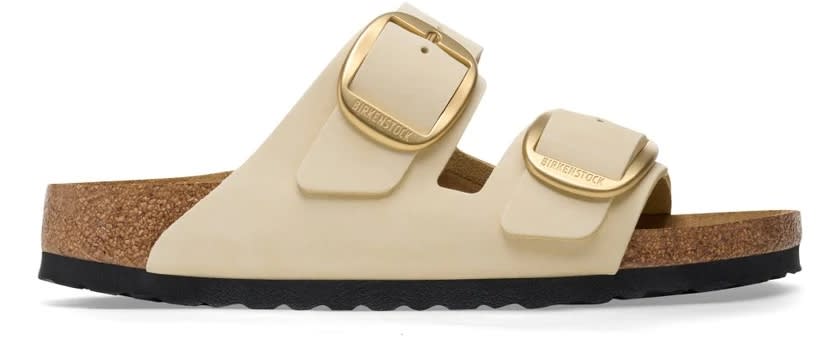 Birkenstock Womens Arizona Big-buckle Two-strap Leather Sandals Ecru Nubuc In Ecru