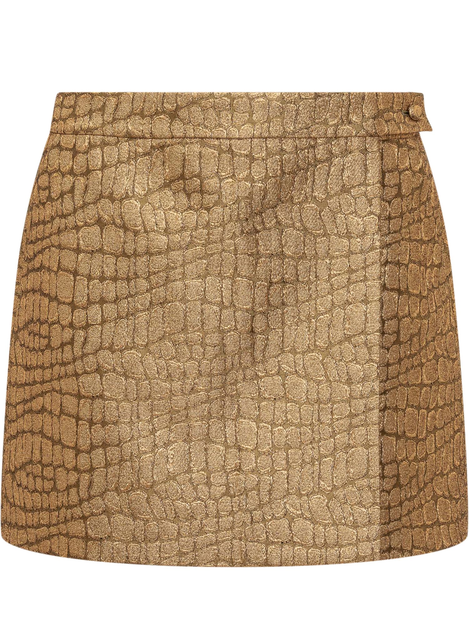 Tom Ford Metallic Croc-jacquard Tailored Wrap Mini Skirt In Gold