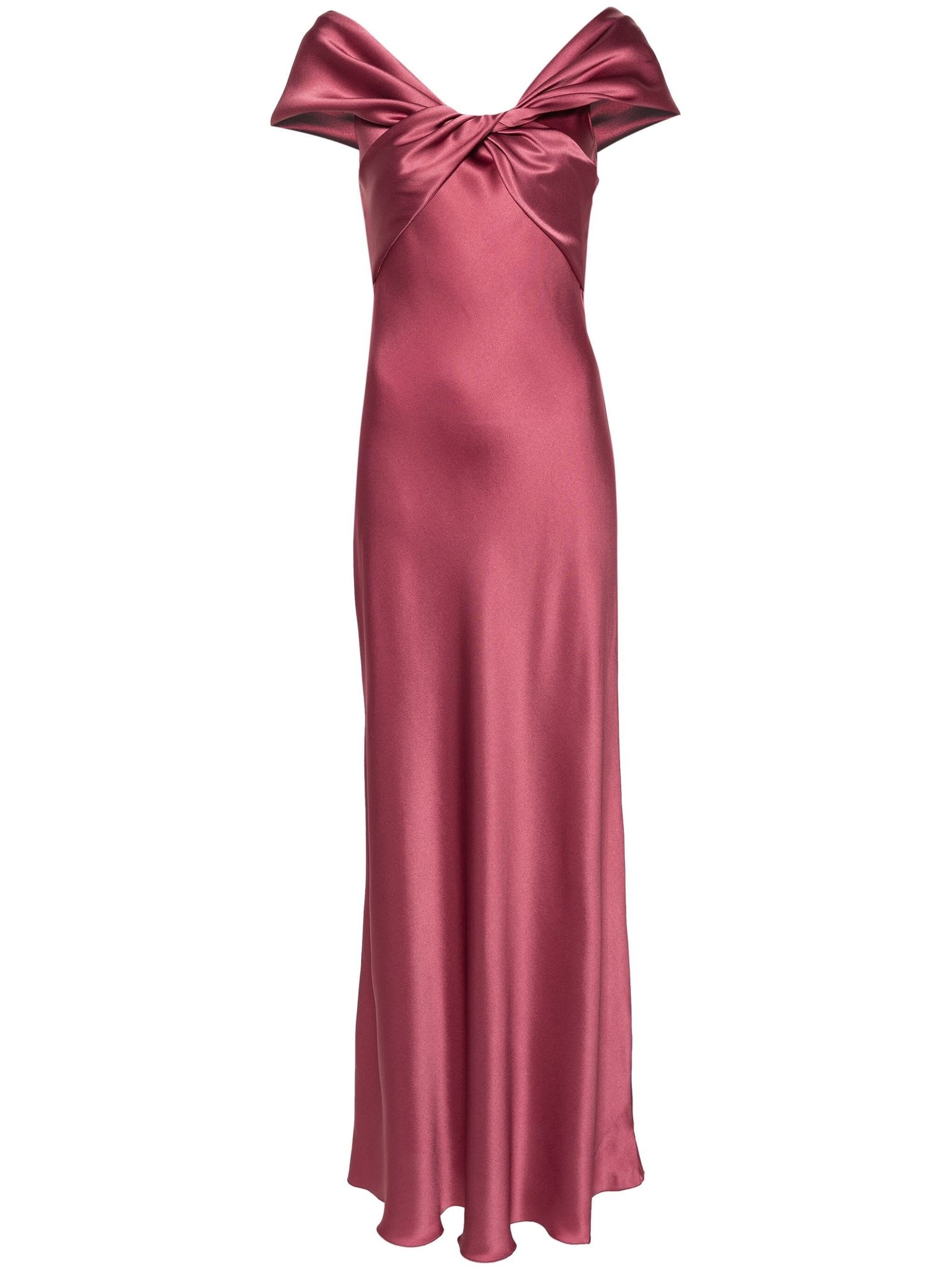 Shop Alberta Ferretti Long Dark Pink Silk Blend Satin Dress