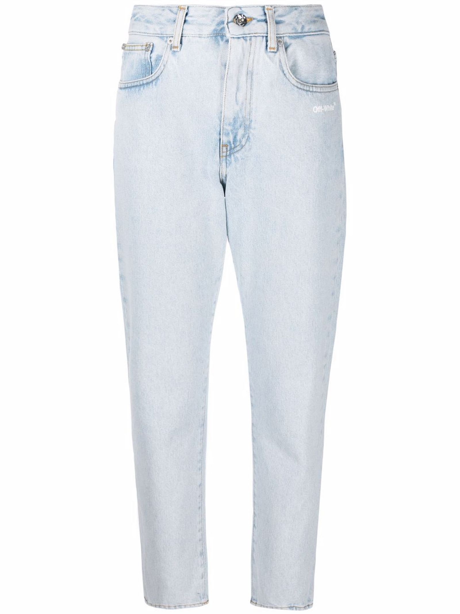 Off-White Light Blue Cotton Diag-print Jeans