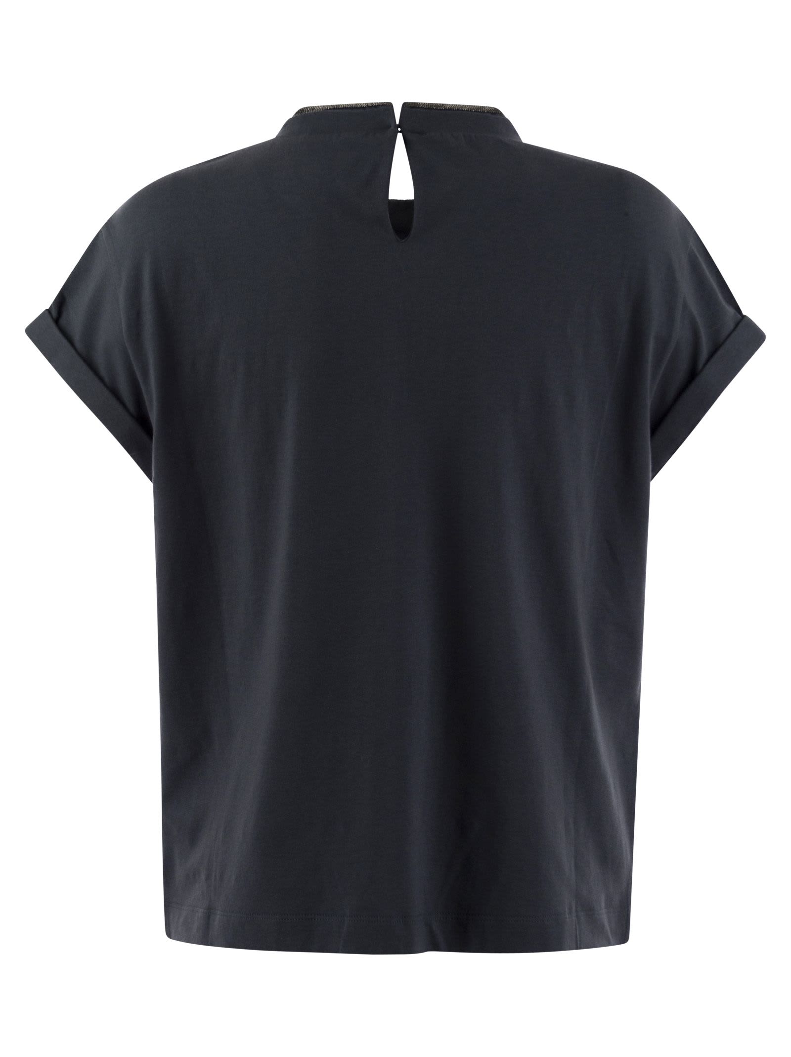 Shop Brunello Cucinelli Stretch Cotton Jersey T-shirt With Precious Faux-layering In Night Blue