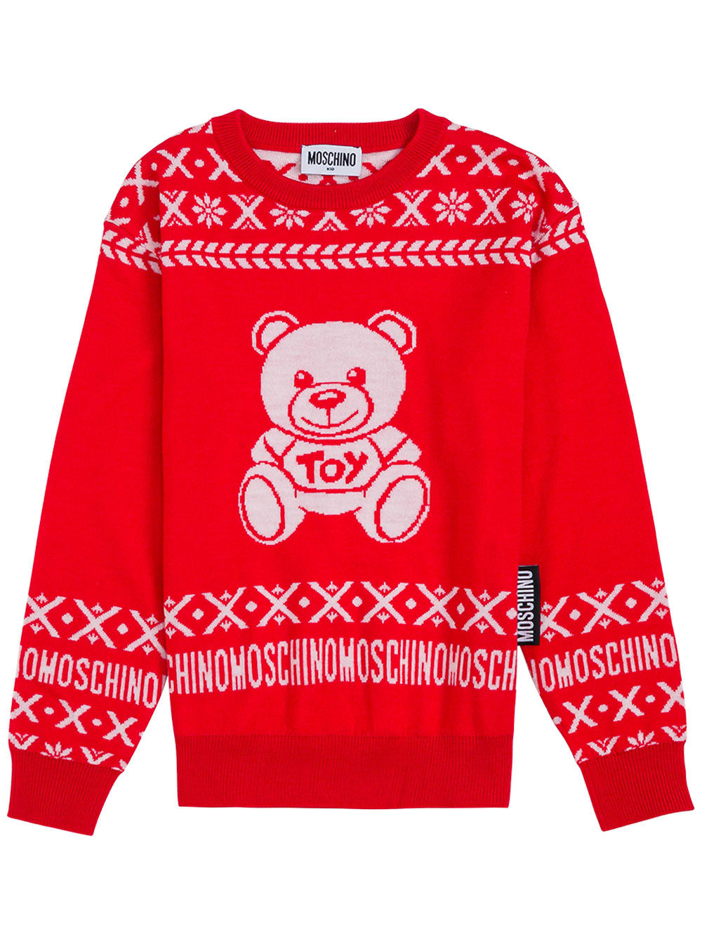 Moschino Red Wool Sweater With Teddy Bear Print