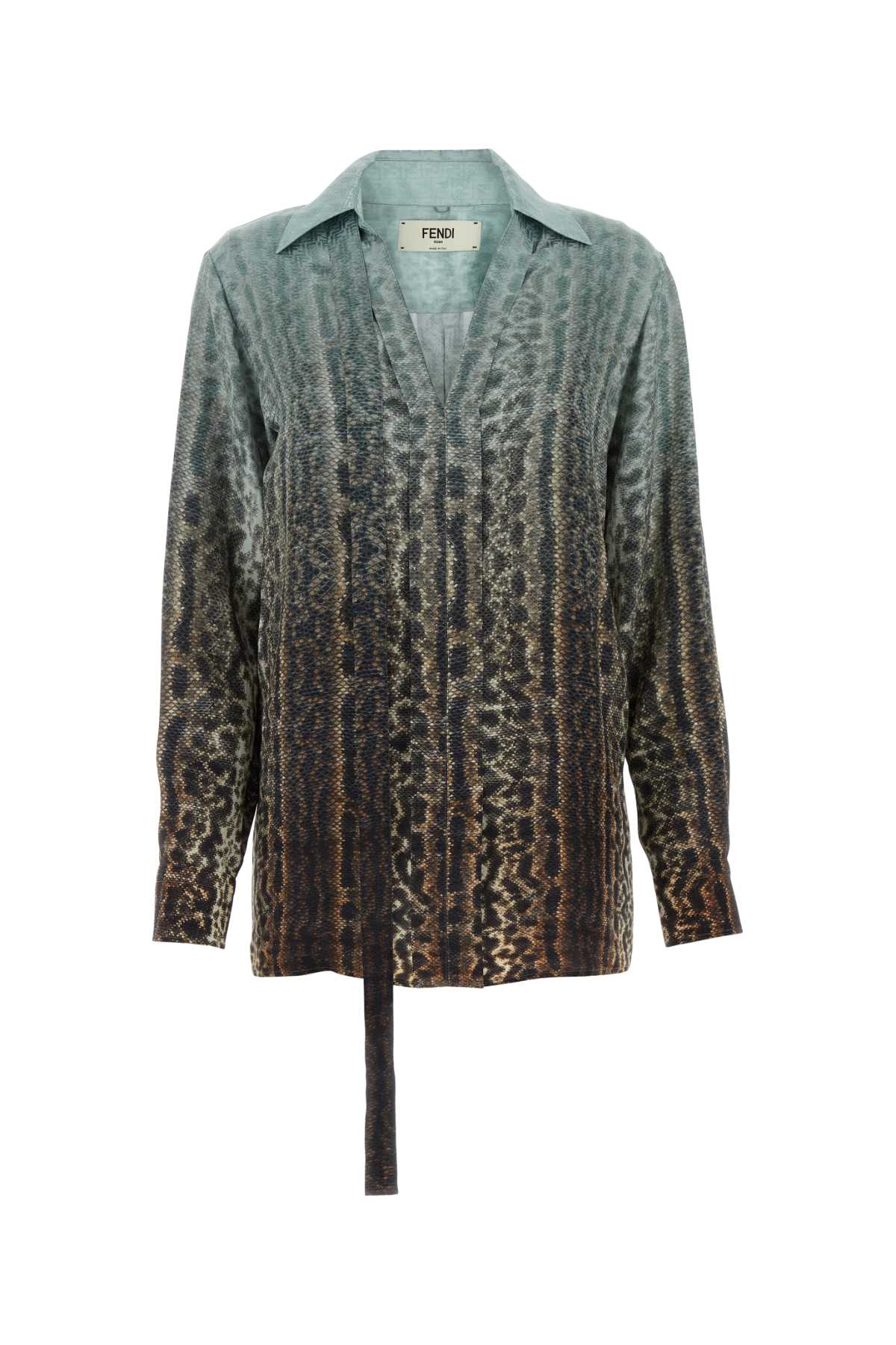 Shop Fendi Printed Silk Shirt In Azzurro