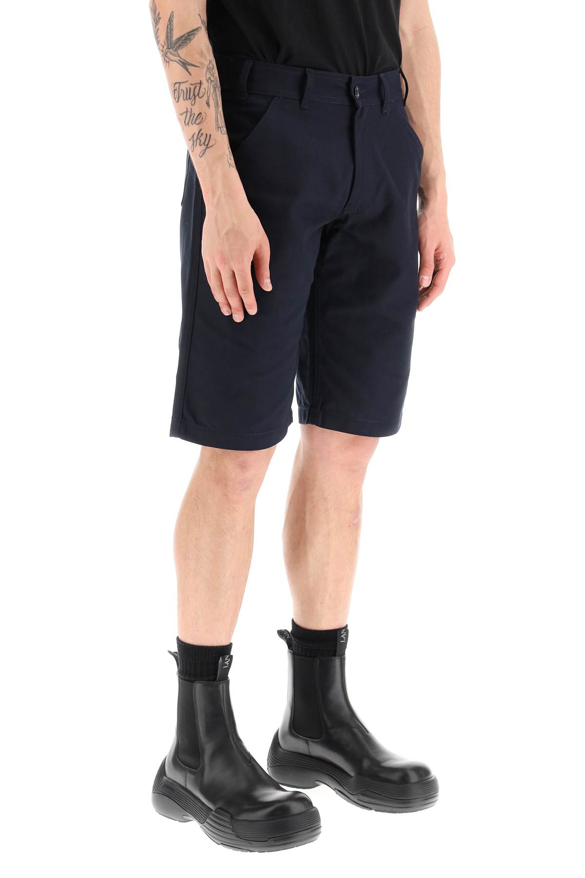Shop Raf Simons Cotton Canvas Shorts In Dark Navy (blue)