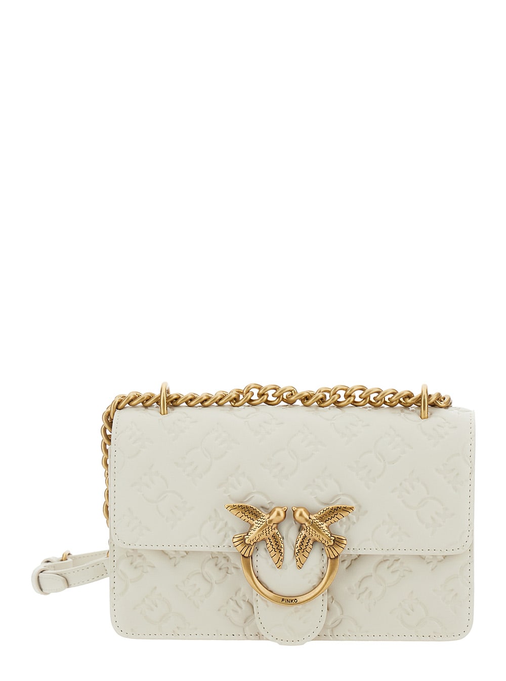 Shop Pinko Love One White Mini Crossbody Bag With Logo On The Bukle In Leather Woman