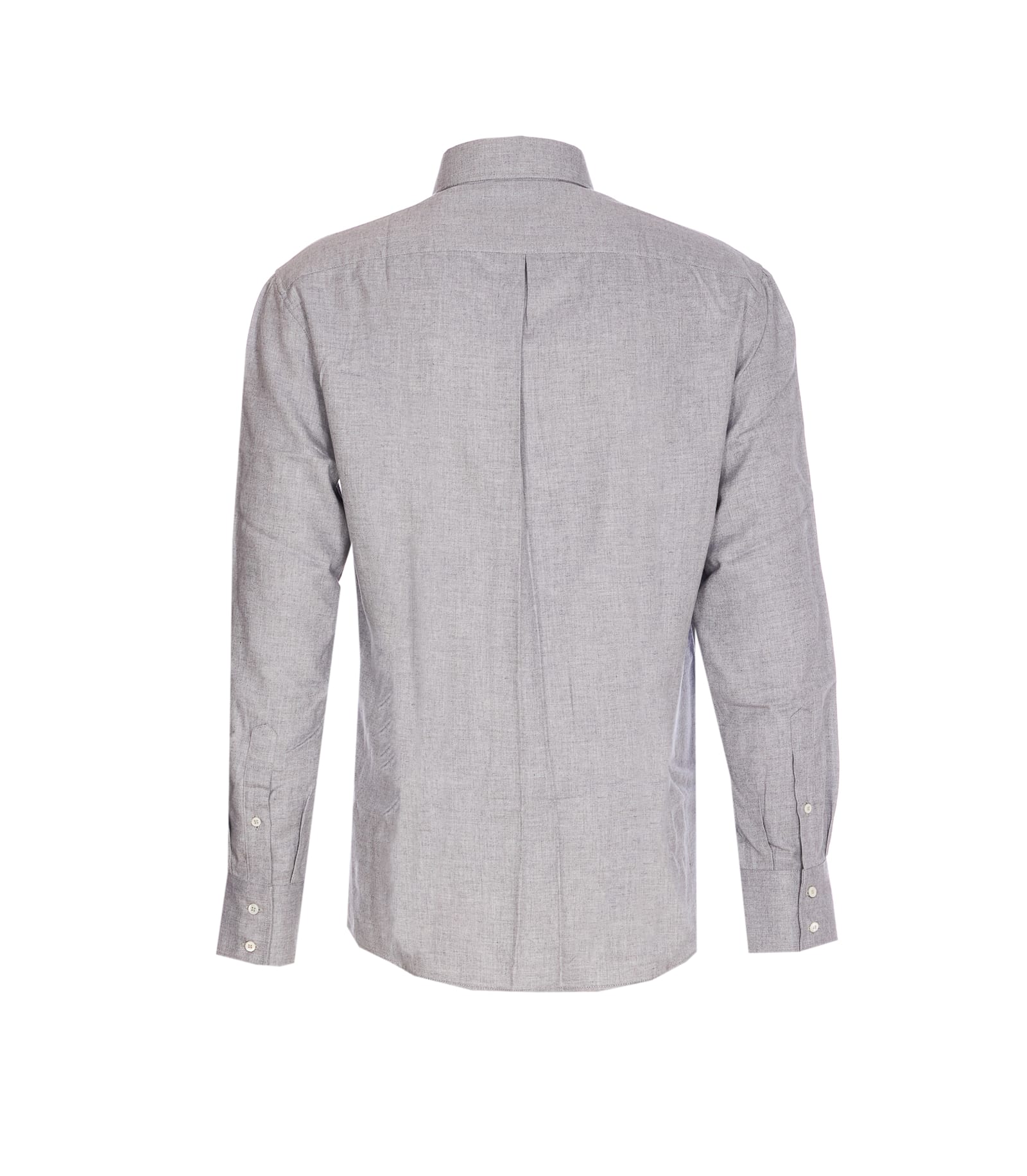 Brunello Cucinelli Chevron Motif Flannel Shirt With Button-down Collar In Gray