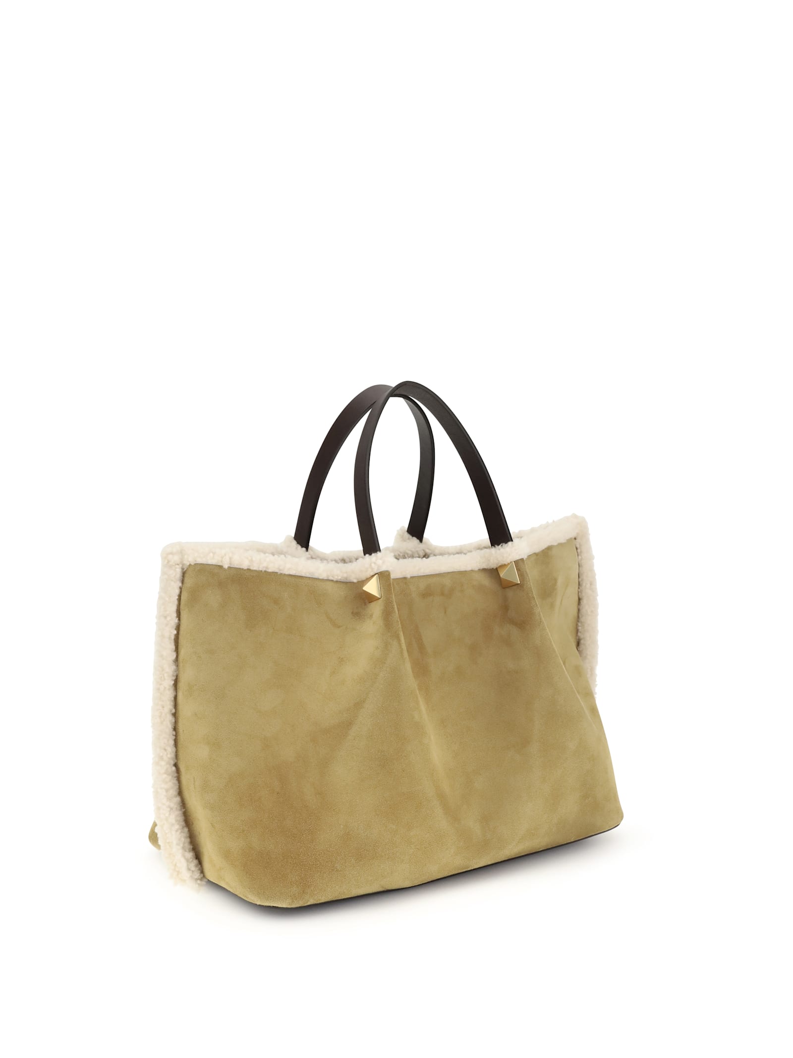 Valentino Suede And Sheepskin Medium Tote Bag In Brown