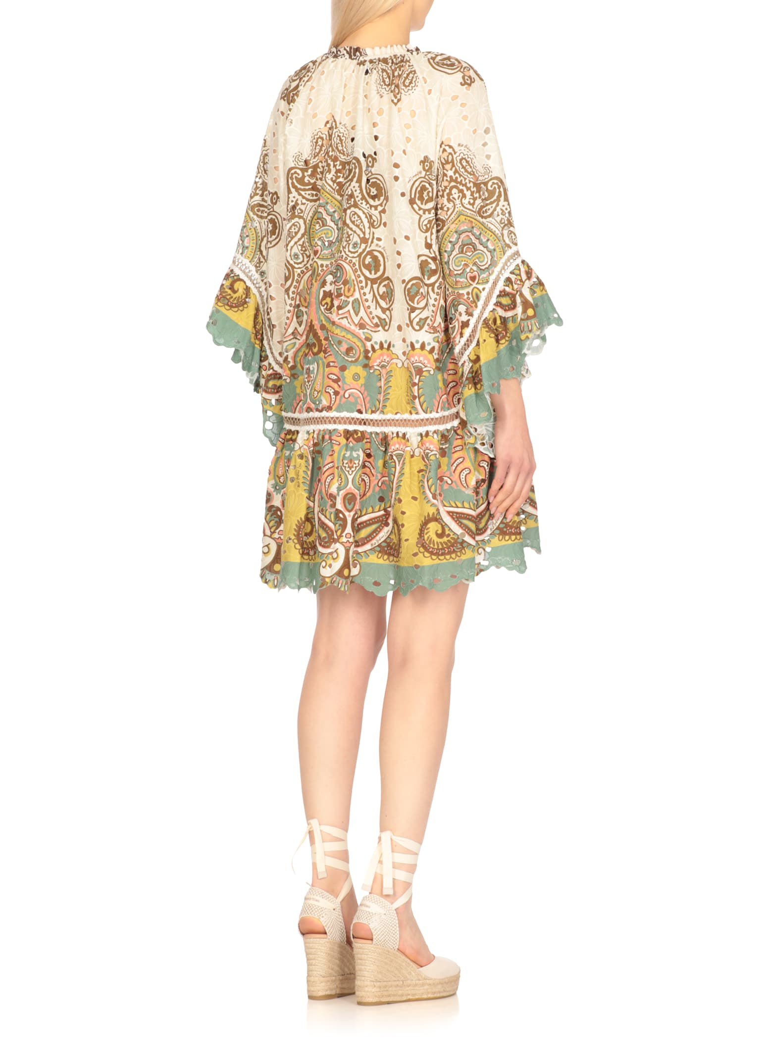 Miss Bikini Ivory Cotton Caftan With Floral Perforations In Multi