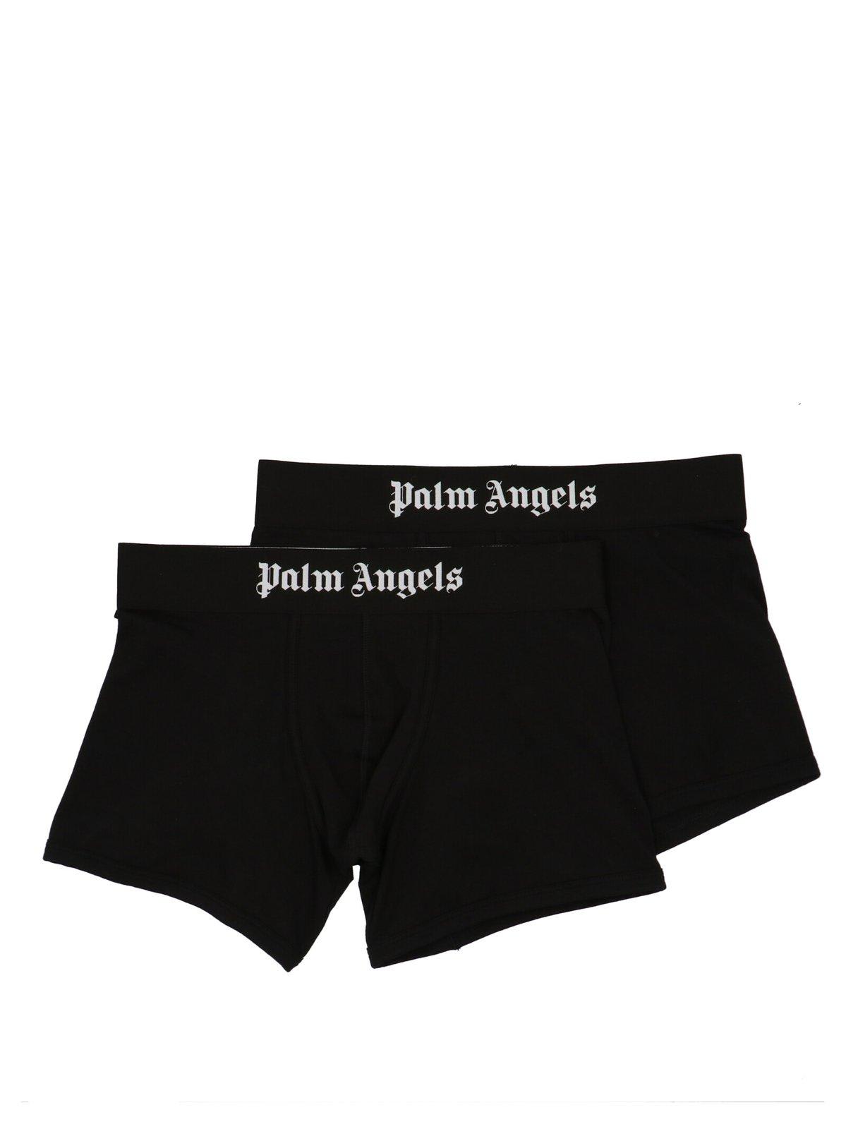 Shop Palm Angels Elastic Logo Waist Pack Of Two Boxers In Black
