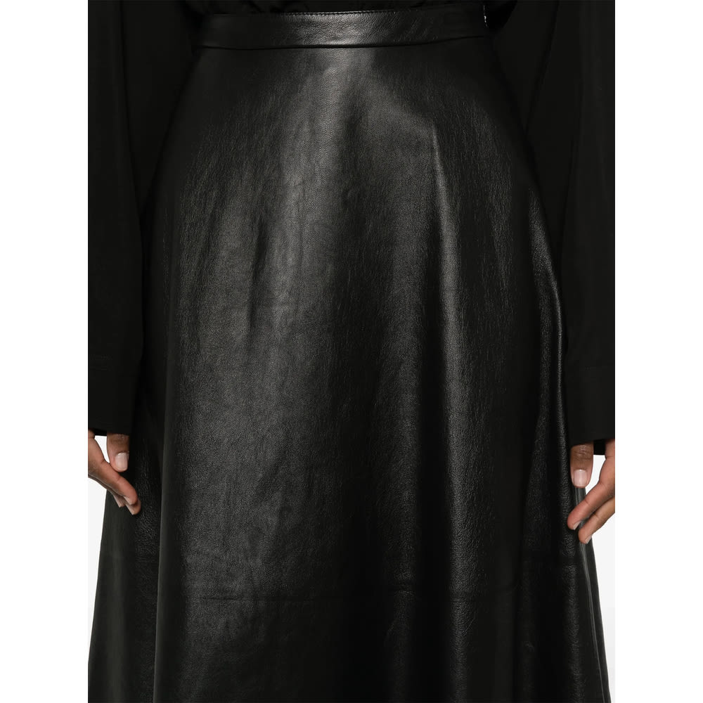 Balenciaga Leather Midi Skirt In Black