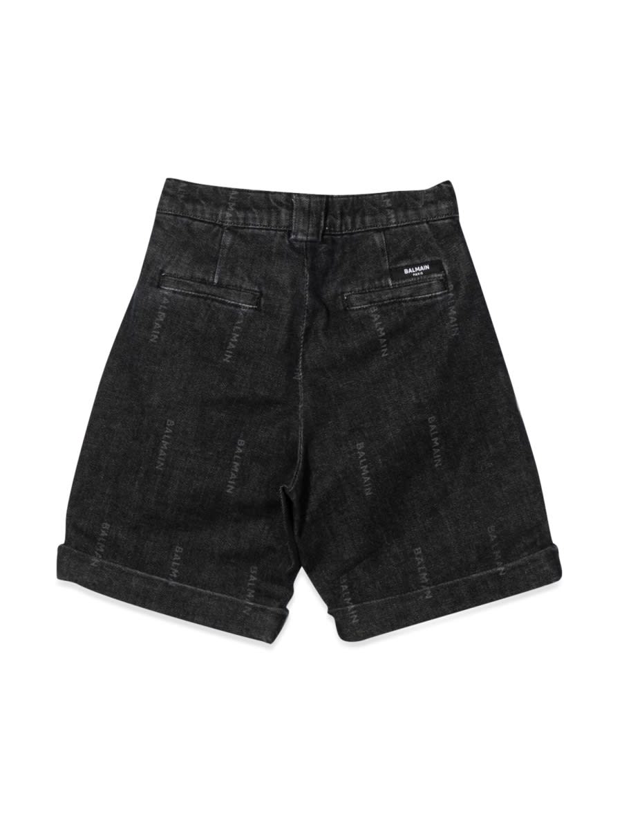 Balmain Teen Logo-print Denim Shorts In Black