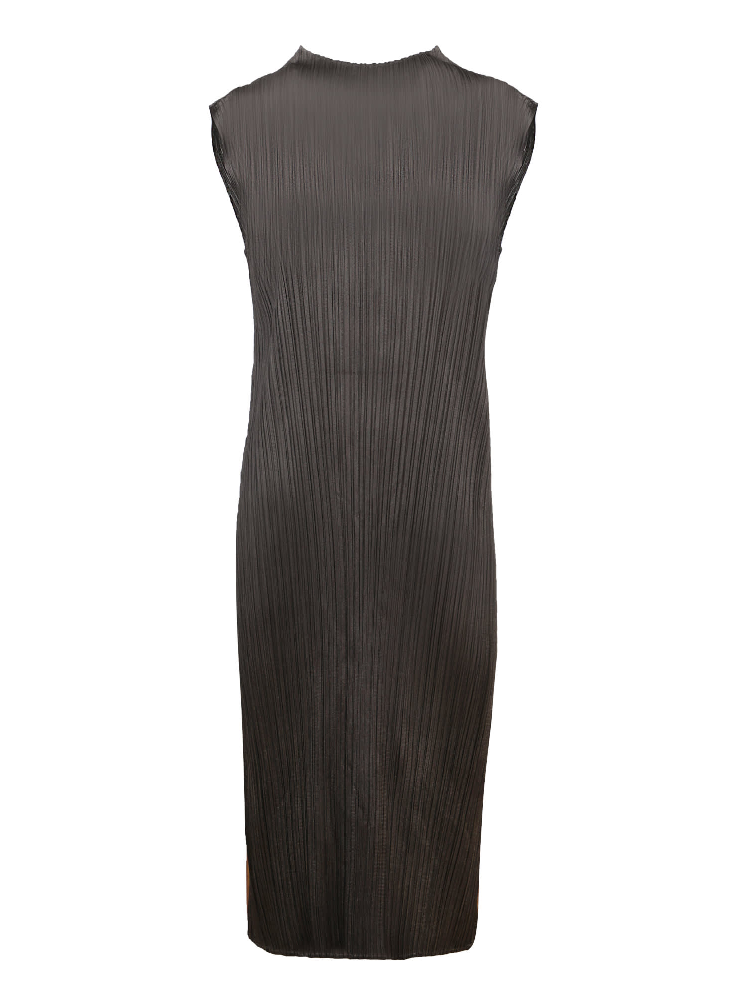 Pleated Long Charcoal Dress