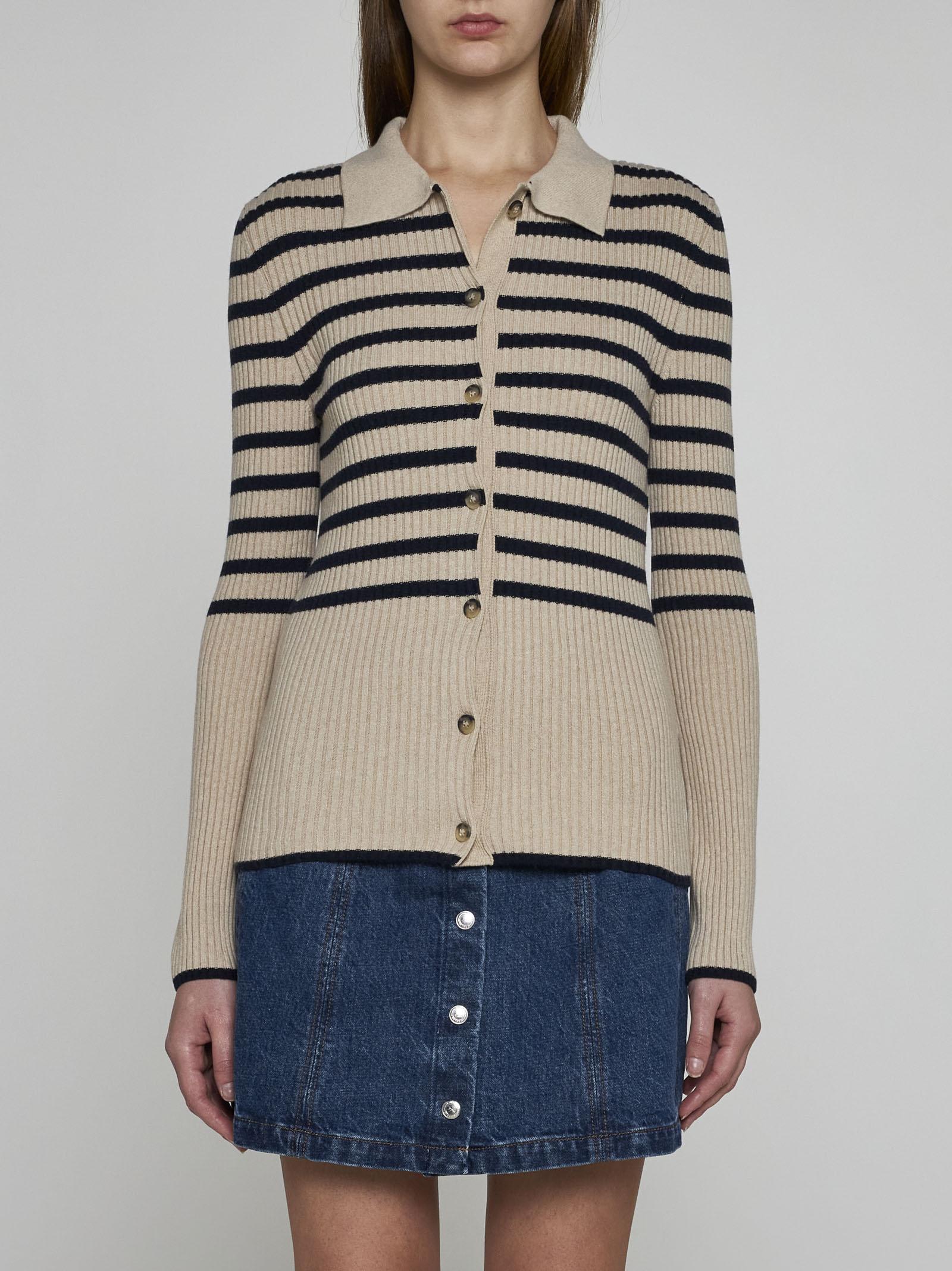 Shop Apc Mallory Striped Cotton Cardigan In Beige