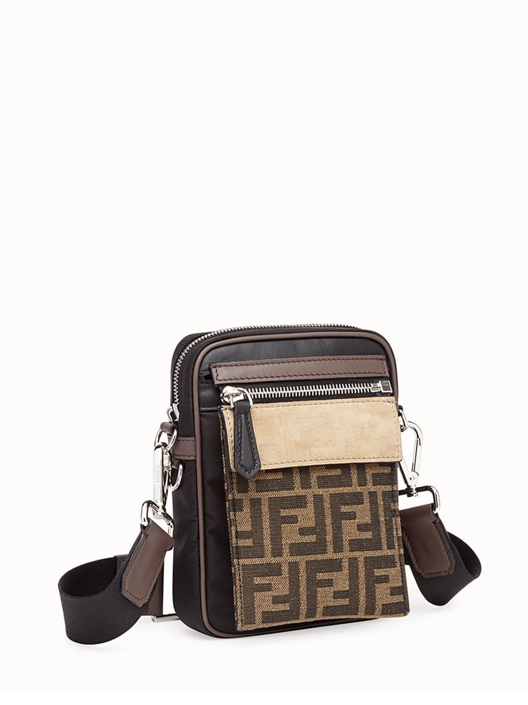 logo-print embossed canvas, nylon, suede and leather messenger