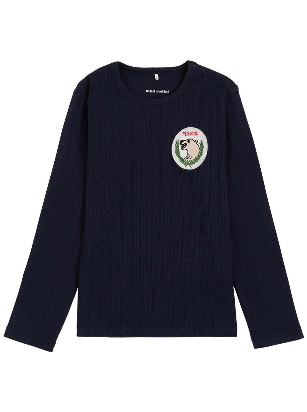 Mini Rodini Long-sleeved T-shirt In Blue Organic Cotton With Patch
