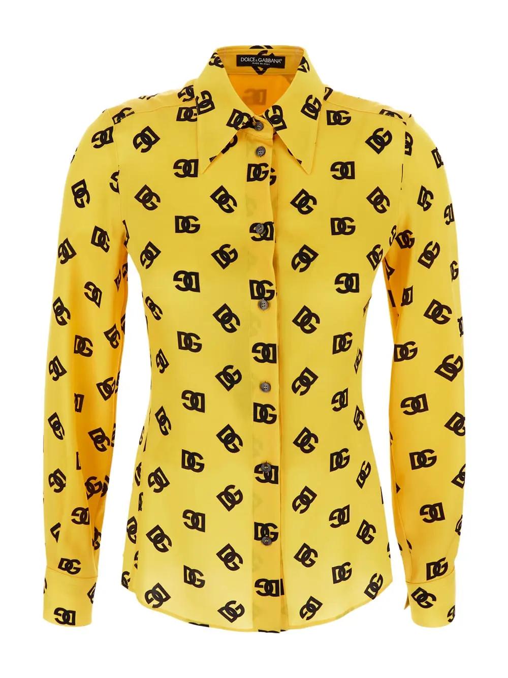 Dolce & Gabbana Logo-print Long-sleeve Shirt In Giallo