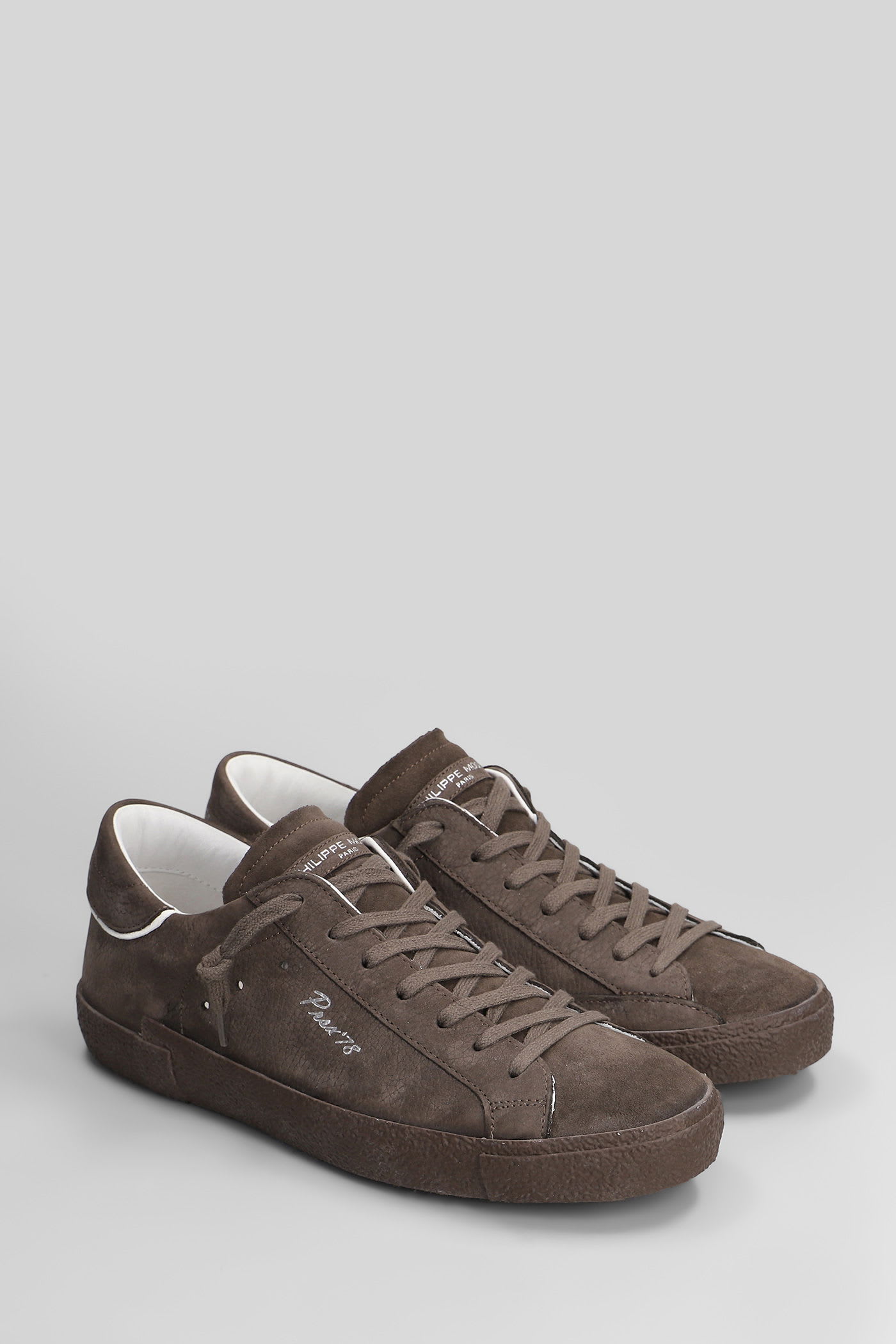 Philippe Model Prsx Low Sneakers In Brown Suede And Leather In Brown
