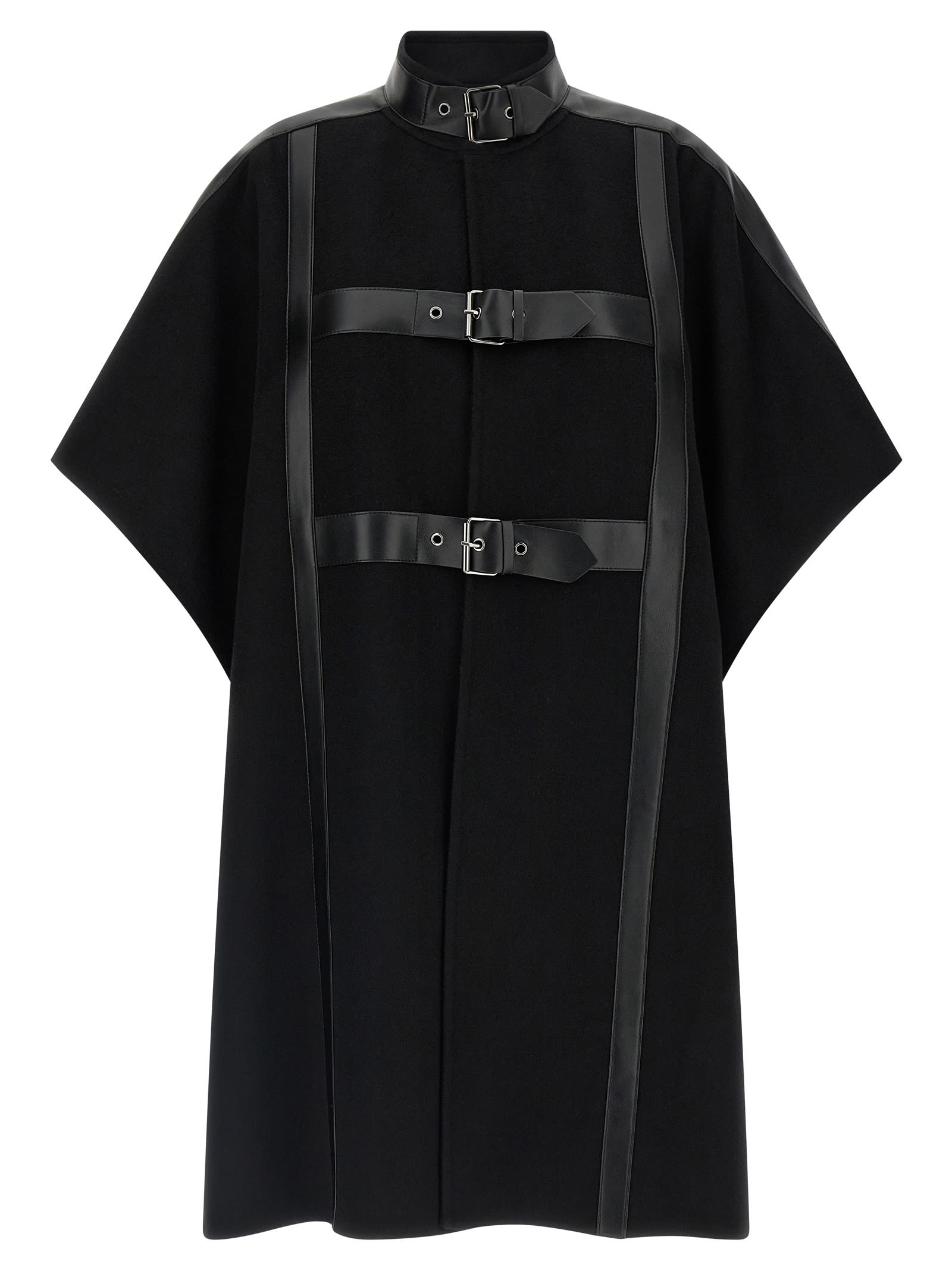 Twinset Buckle-strap Wool-blend Cape In Black