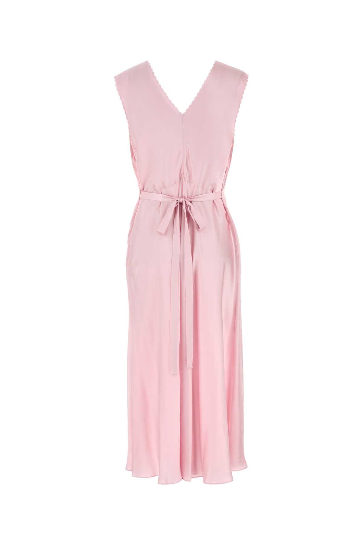 Prada Satin Dress With Lace Detailing And V-neckline In Rosa