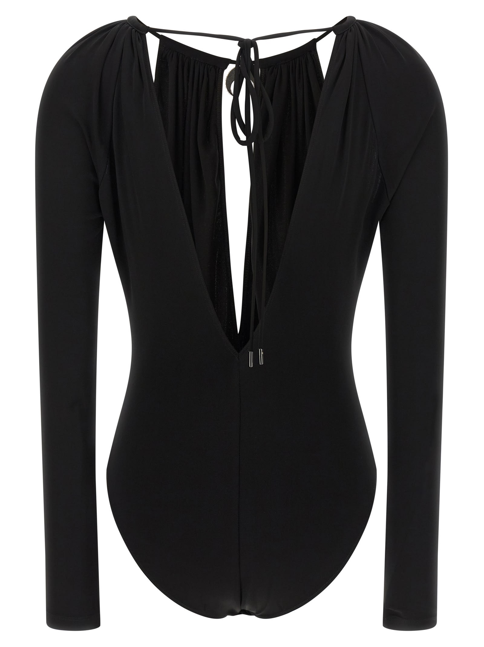 Marine Serre Stretch Viscose Bodysuit Keyhole Detail In Black