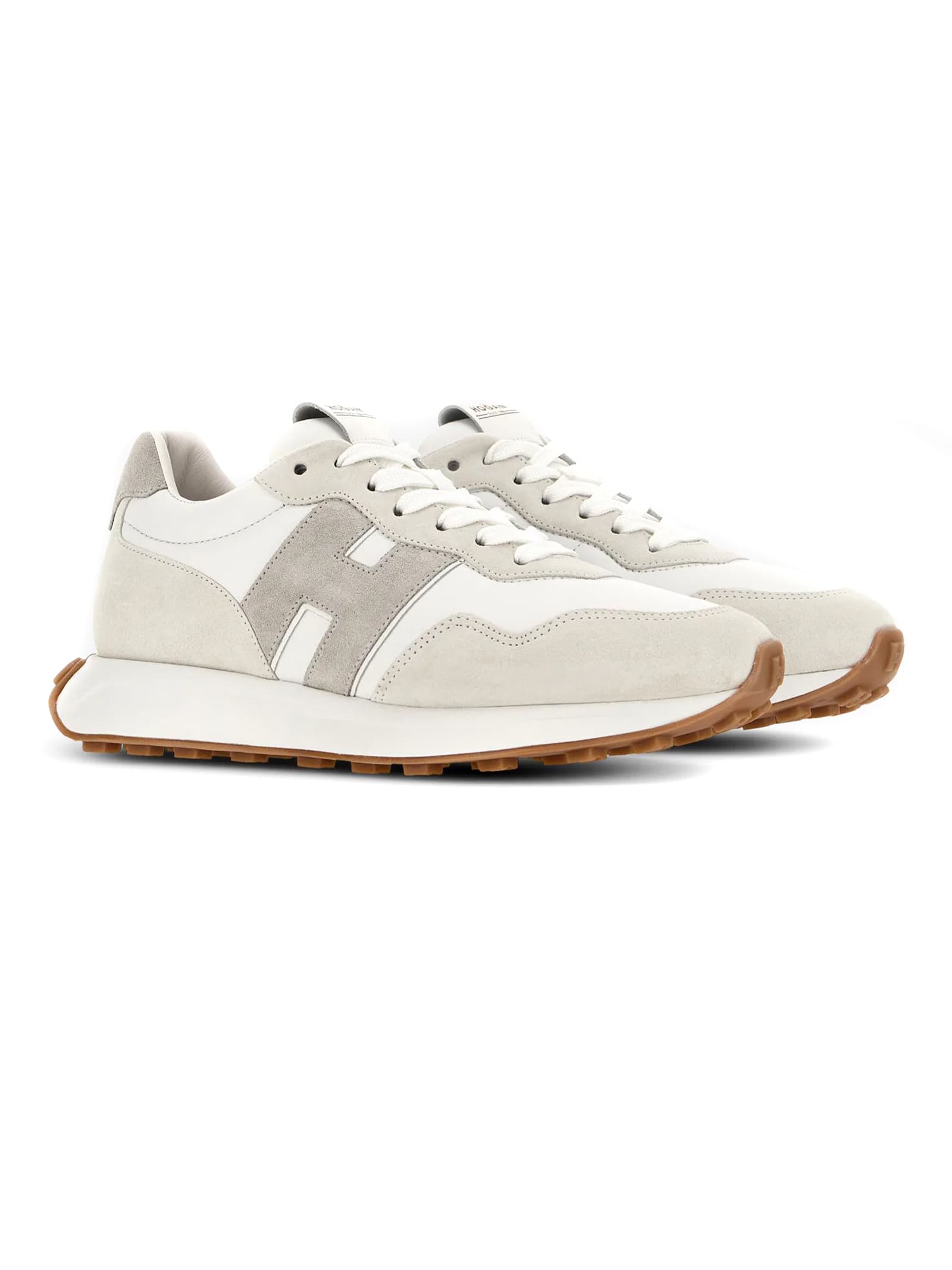 Hogan 'h602' Leather Sneakers Featuring Suede Panels In White
